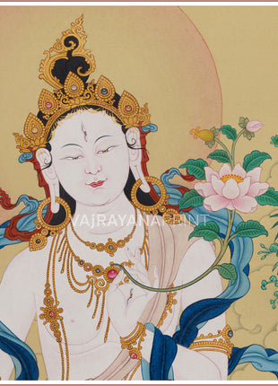 Enlightened White Tara's Portrait | Divine Feminine Energy on Premium Canvas