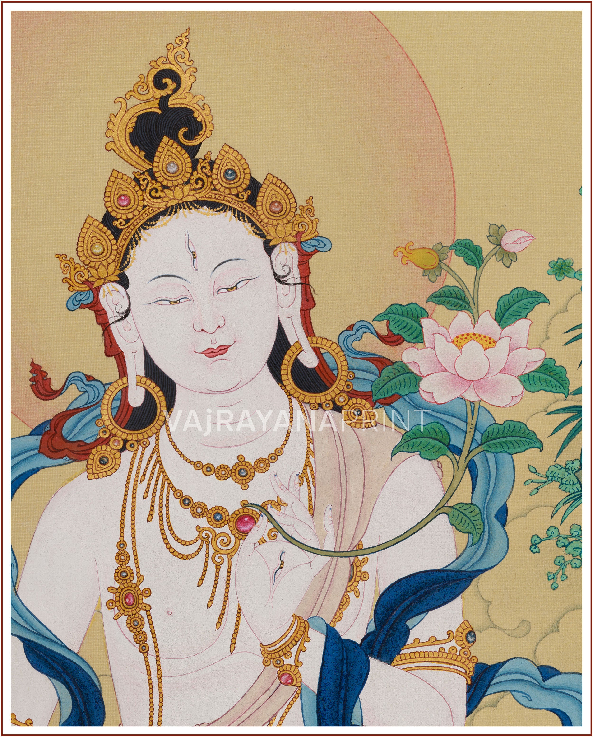 Enlightened White Tara's Portrait | Divine Feminine Energy on Premium Canvas