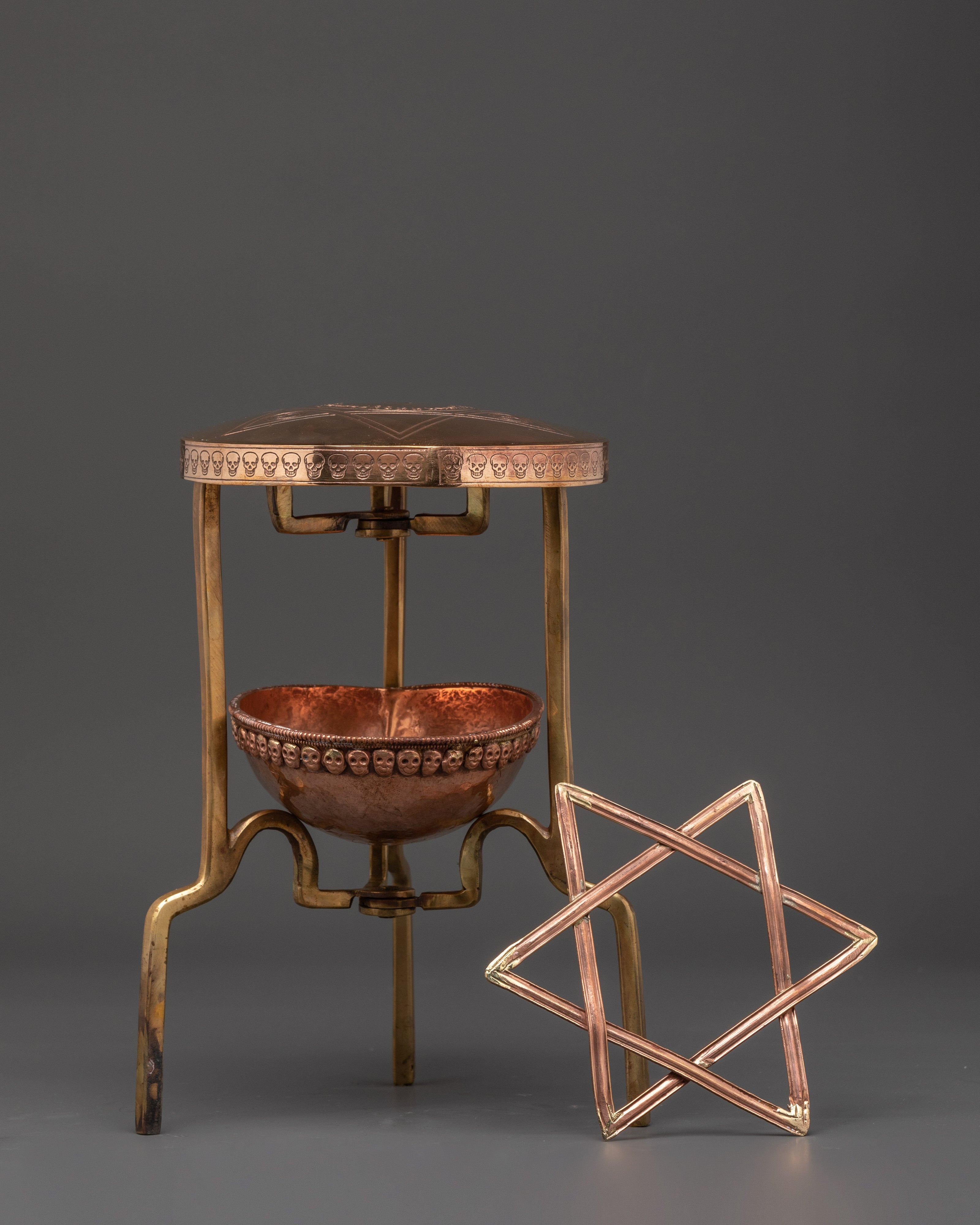 Ritual Kapala Star with Stand | Sacred Copper Artifact