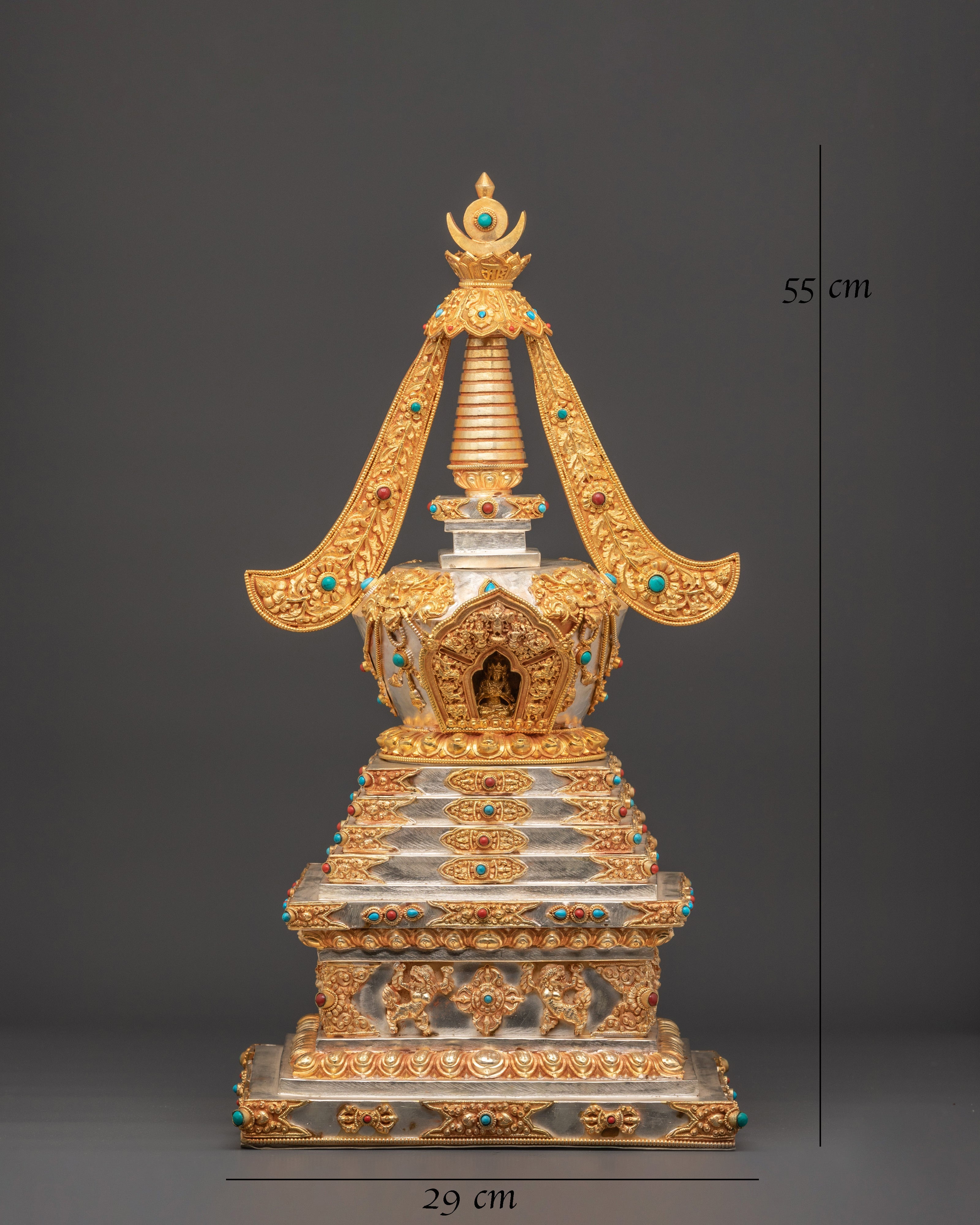 Gold Plated Buddhist Shrine Stupa | Sacred Spiritual Monument for Meditation