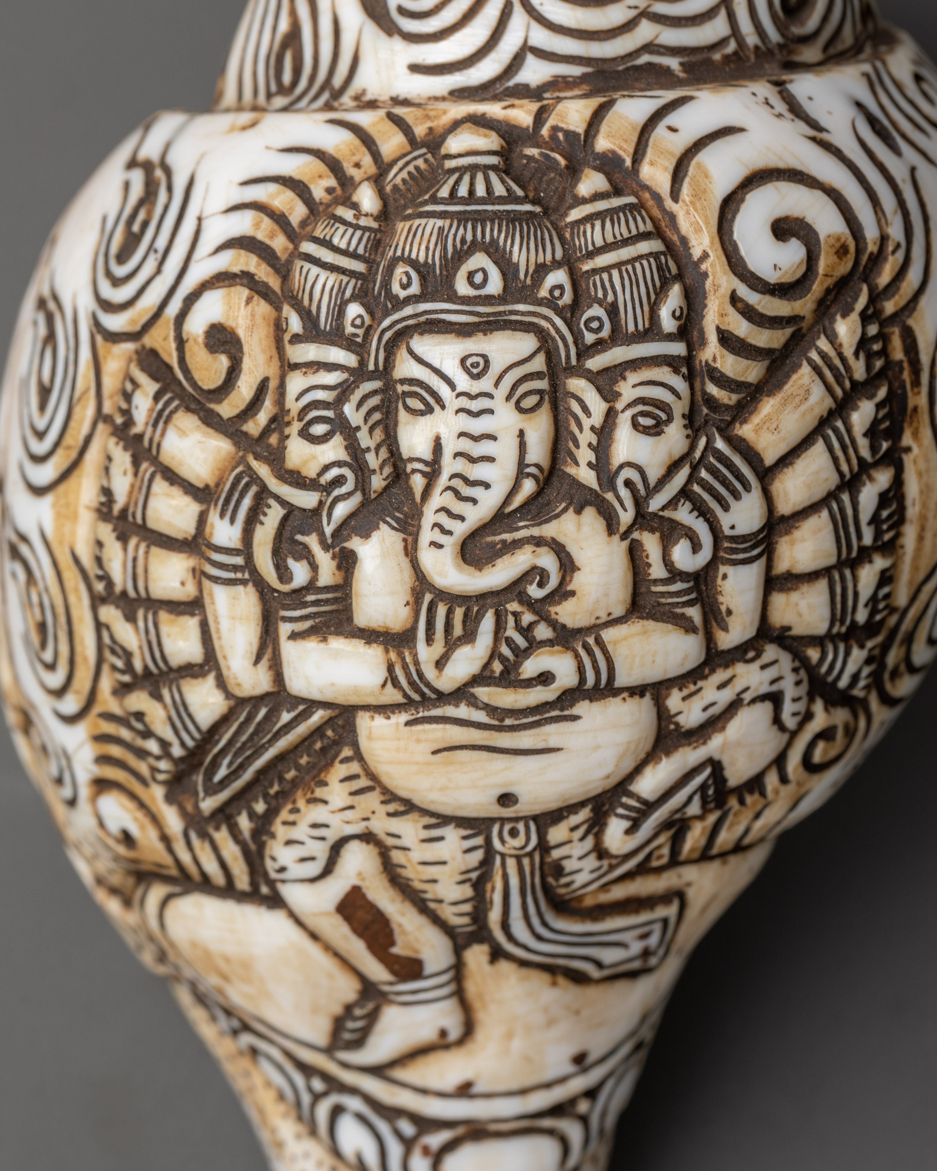 Handcrafted Ganesh Conch Shell | Sacred Shankha with Carved Ganesha Design