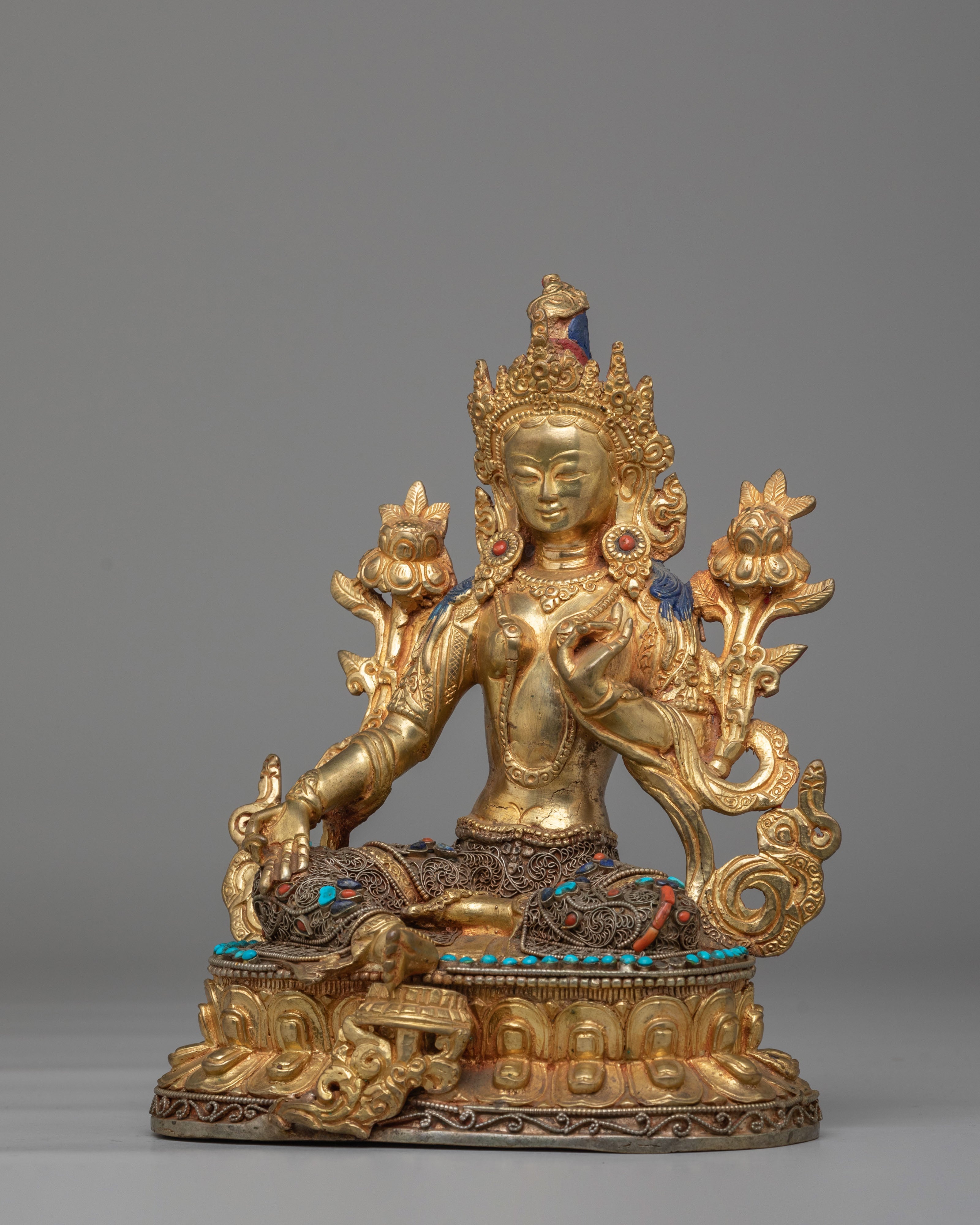 Spiritual Shyama Tara Statue for Altar | Handcrafted Copper Figure