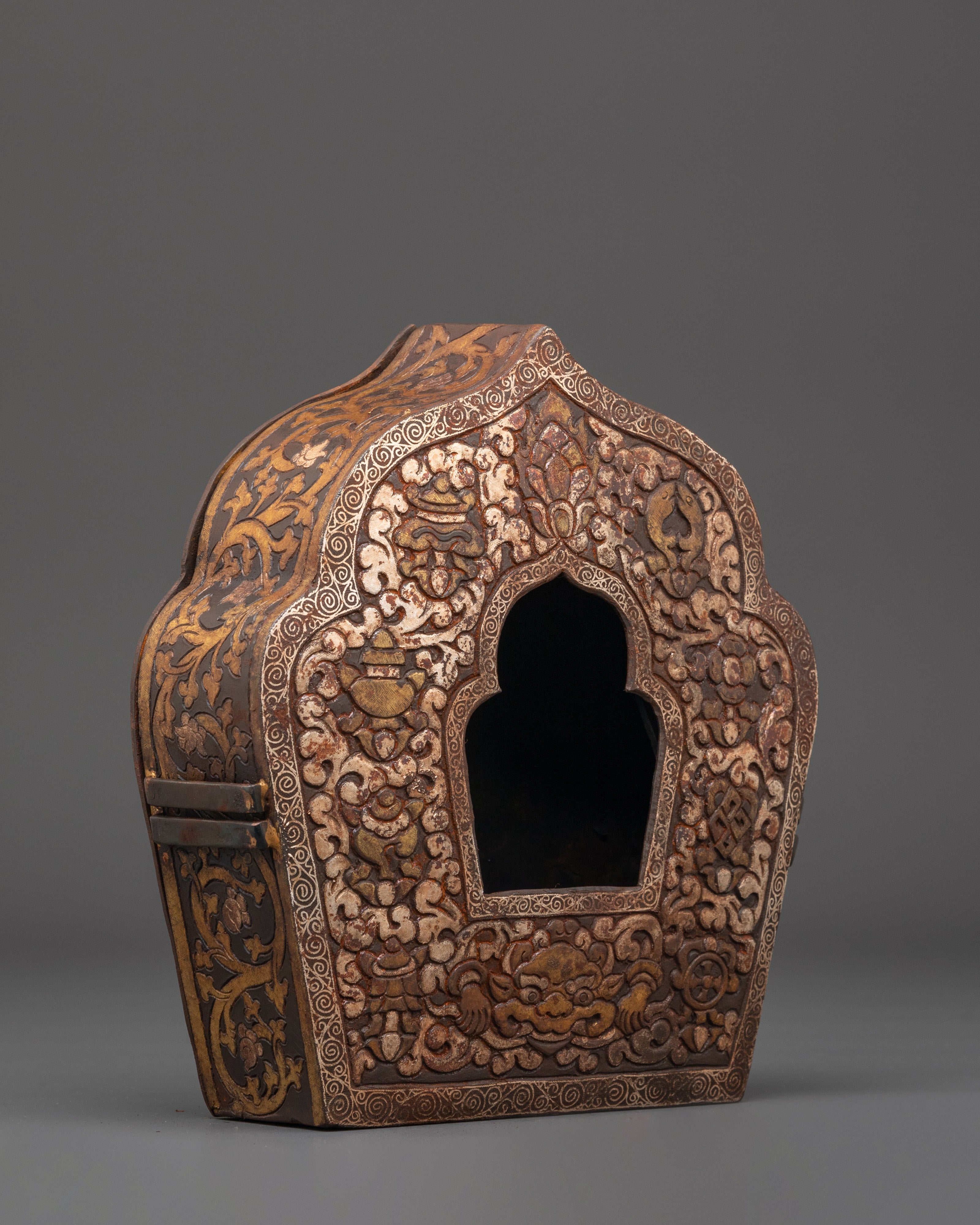 Tibetan Brass Ghau Box | Handcrafted Prayer Box