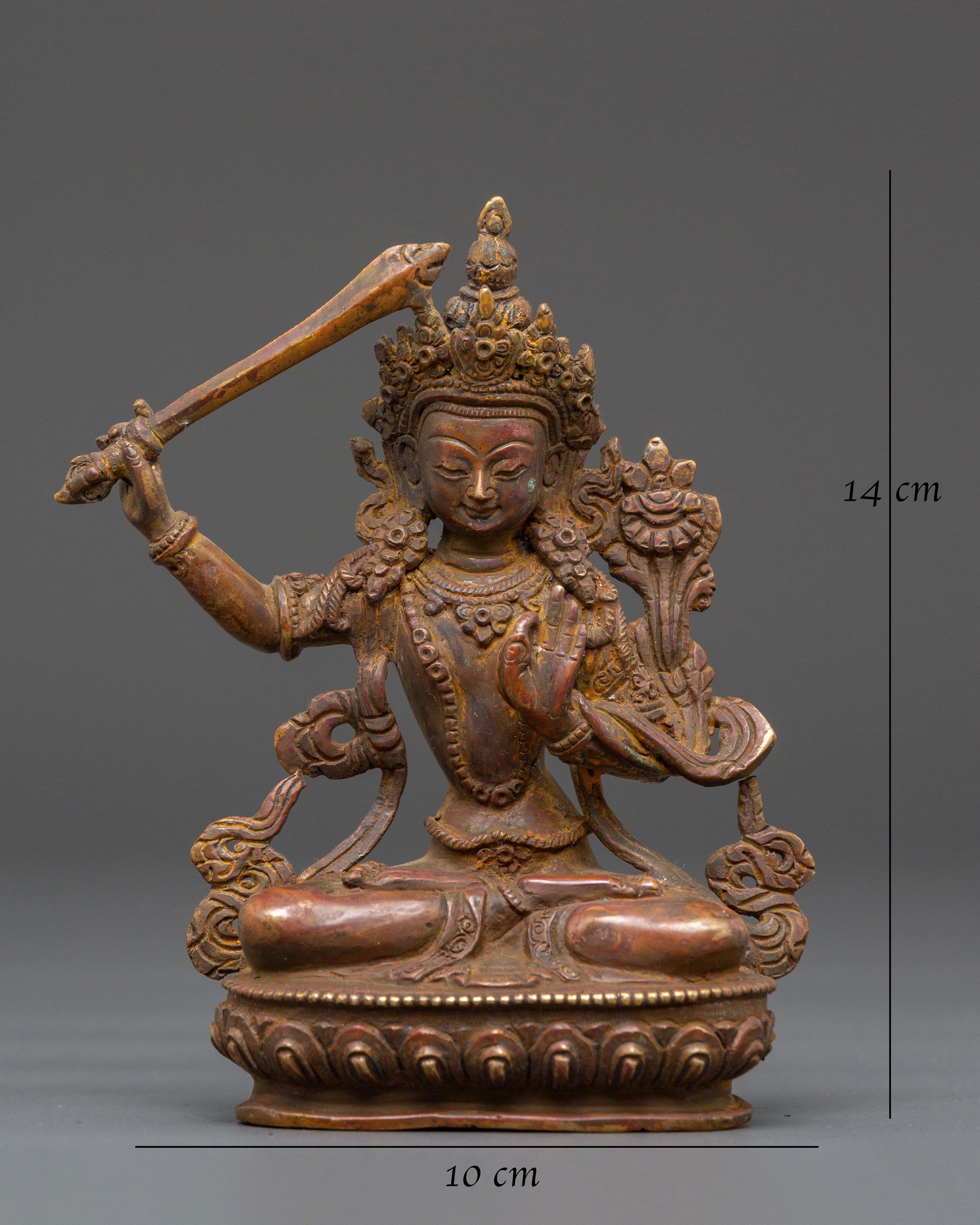 Handcrafted Copper Manjushri Statue | Wisdom Buddha Meditation Sculpture