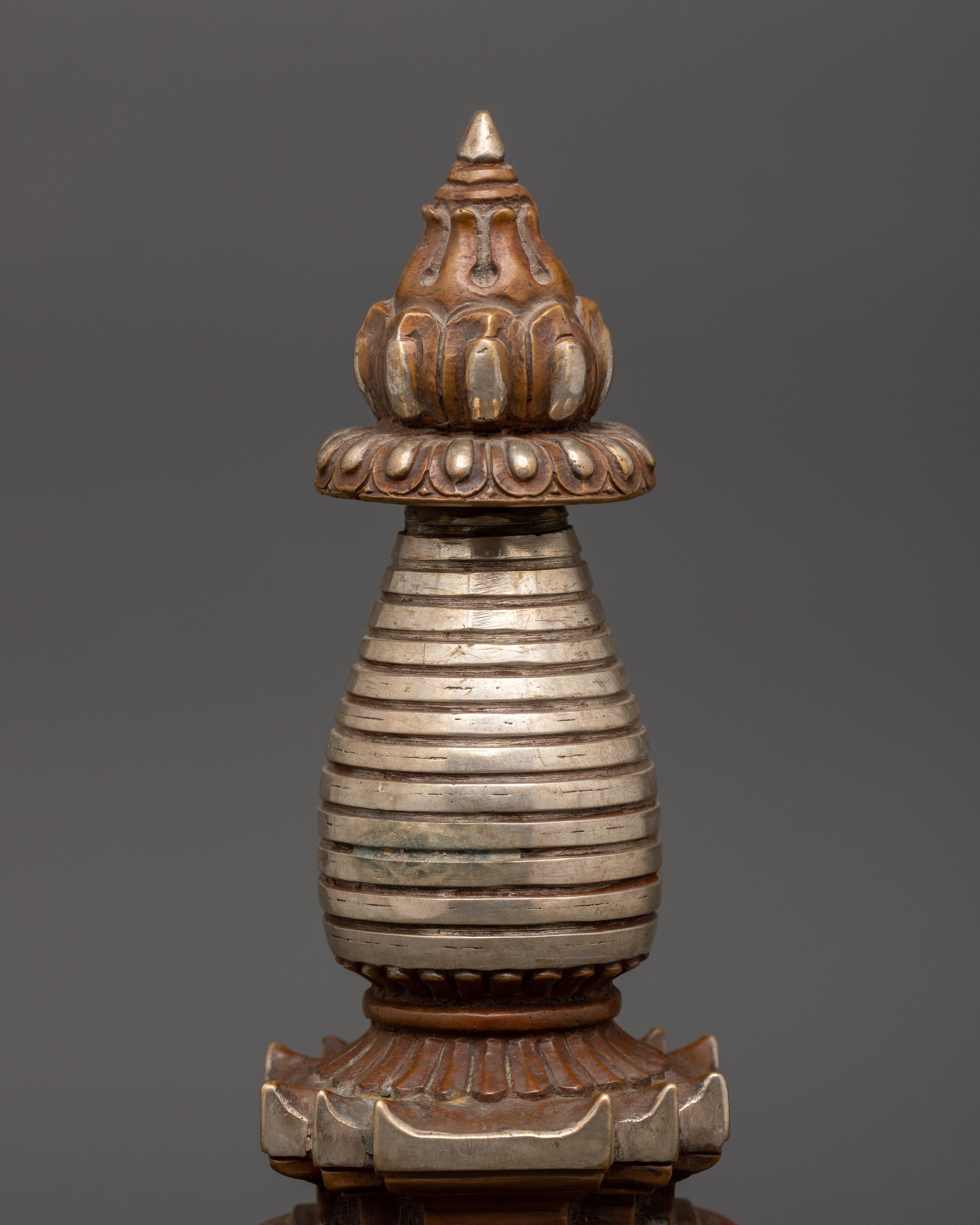 Silver Plated Copper Stupa | Tibetan Sacred Buddhist Artwork