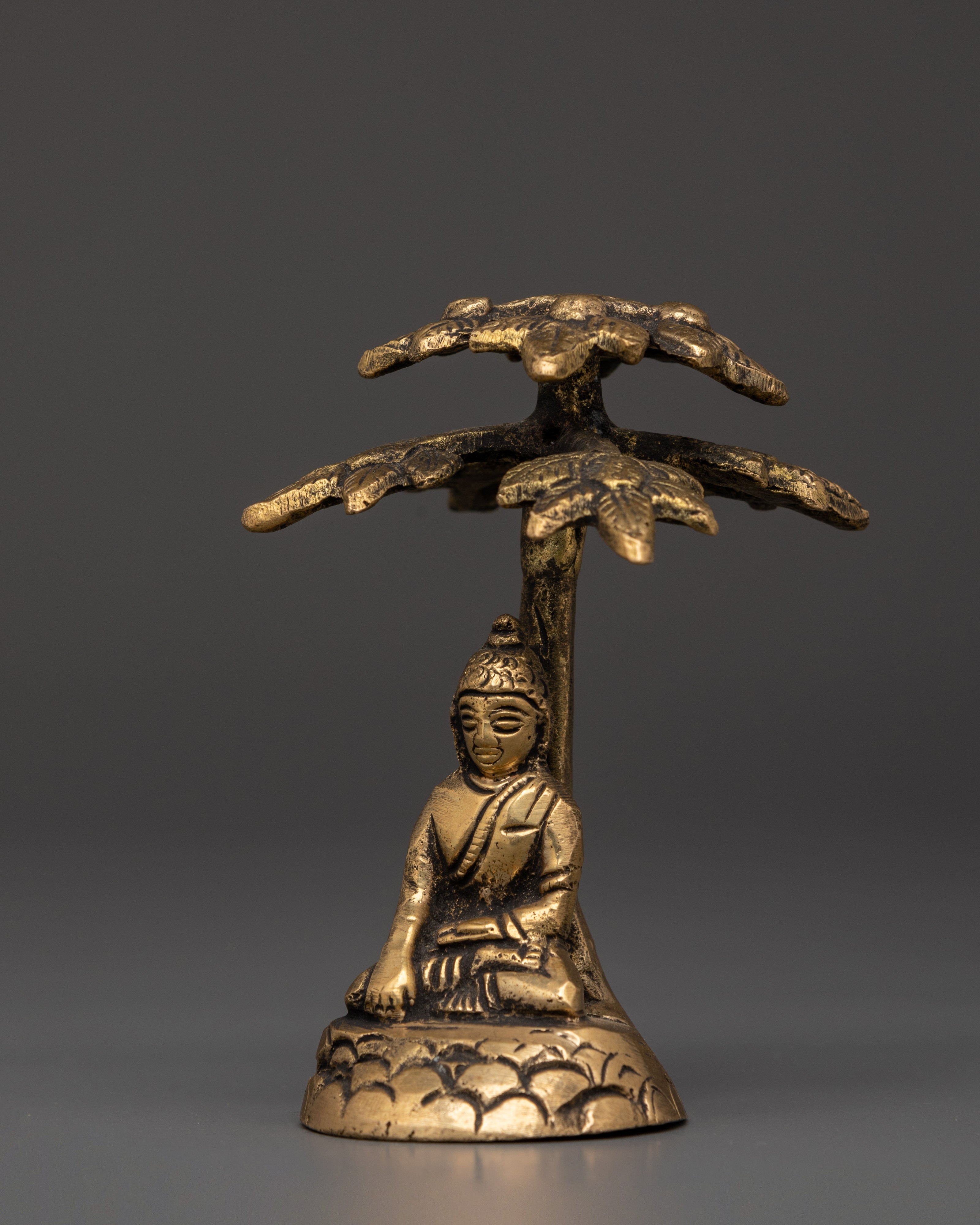 Shakyamuni Buddha Tree Sculpture | Brass Buddhist Meditation Statue