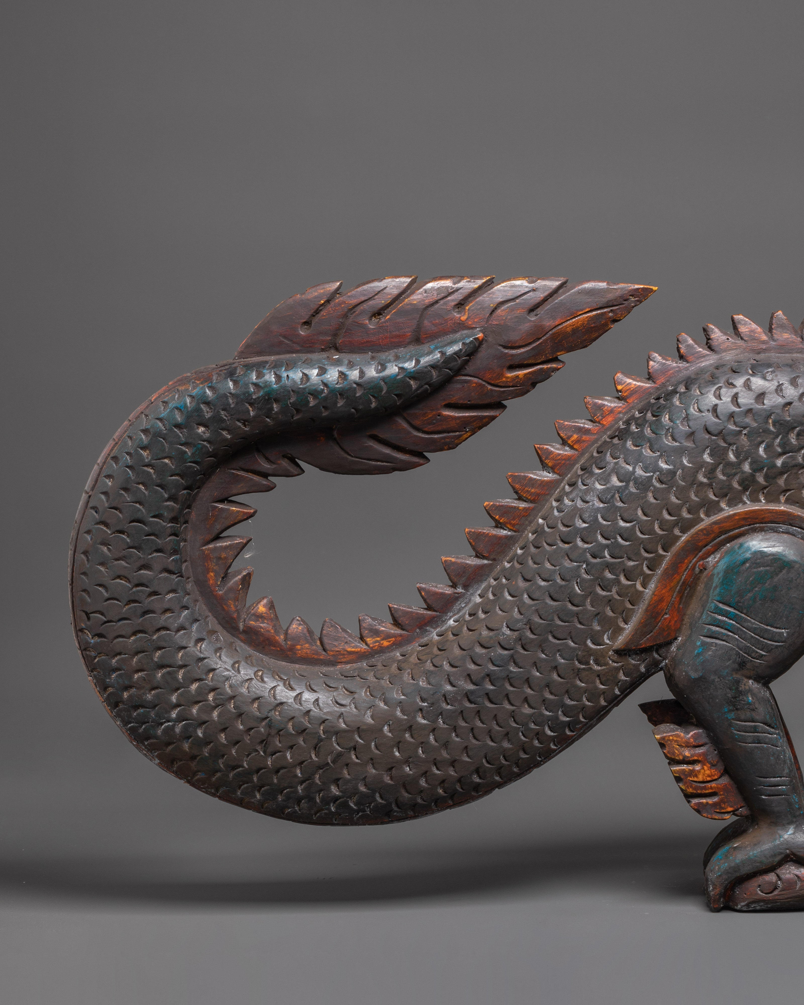 Guardian Dragon Figure | Tibetan Buddhist Wooden Sculpture