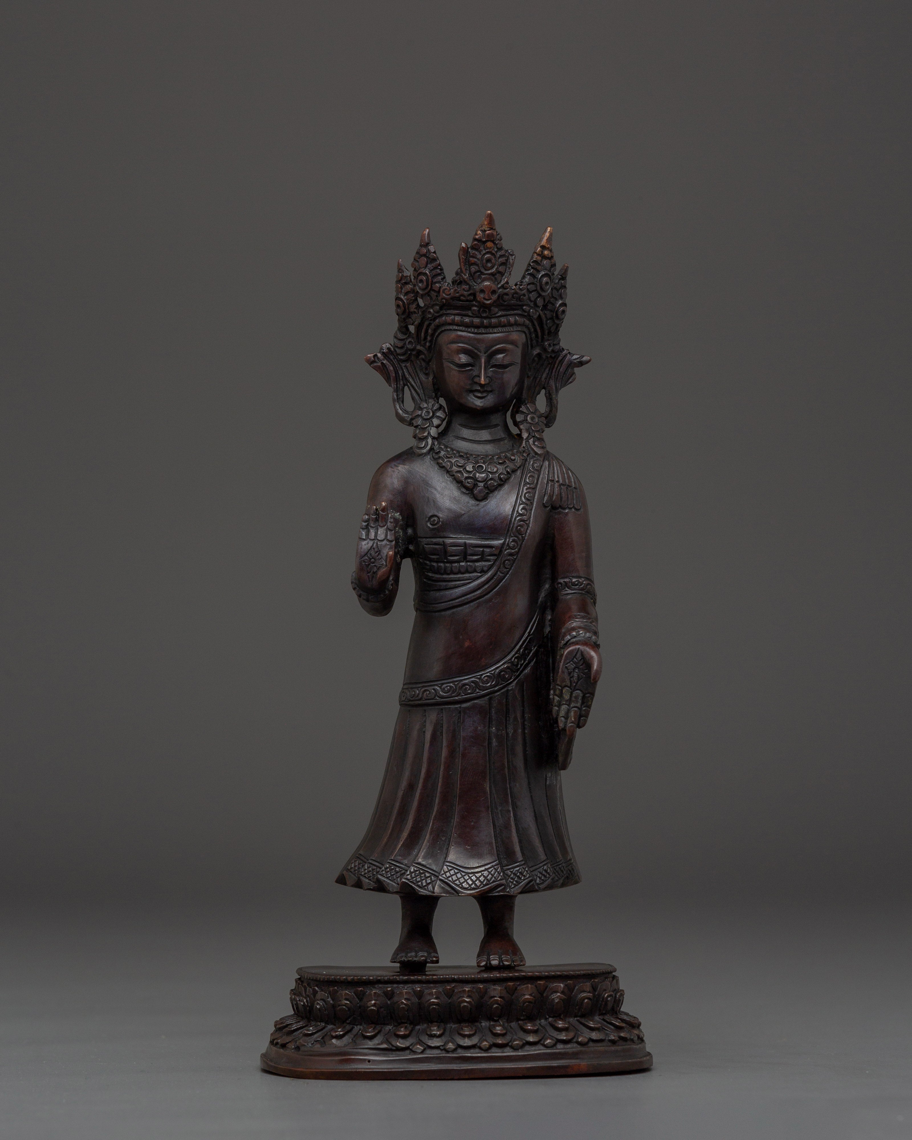 Standing Buddha Copper Statue | Spiritual Home Decor