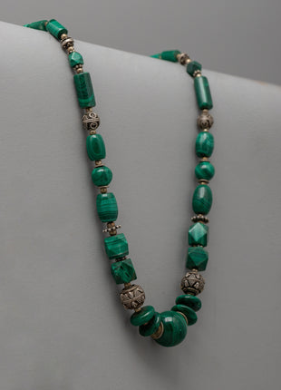 Handcrafted Gemstone Necklace with White Metal Accents | Traditional Himalayan Design