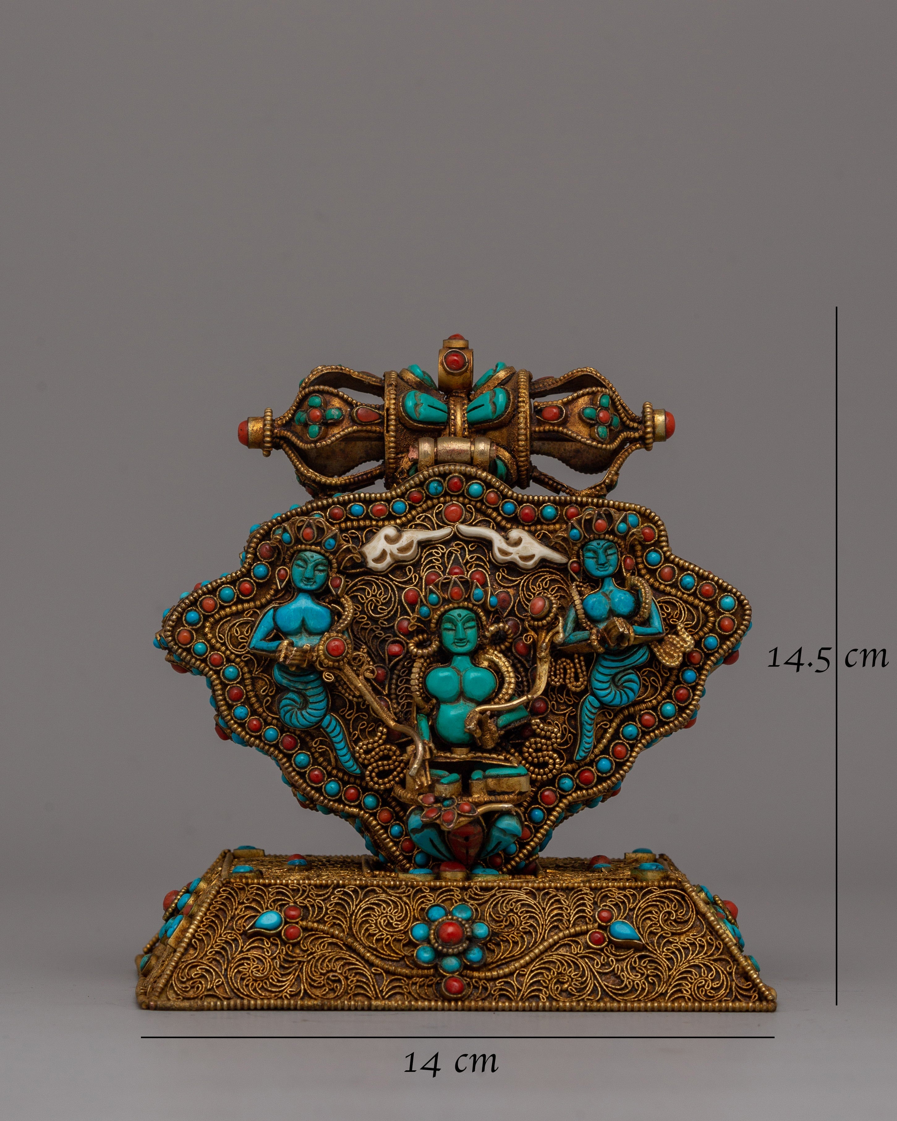 Copper Ghau Box | Tibetan Relic Holder with Filigree Work and Stones165