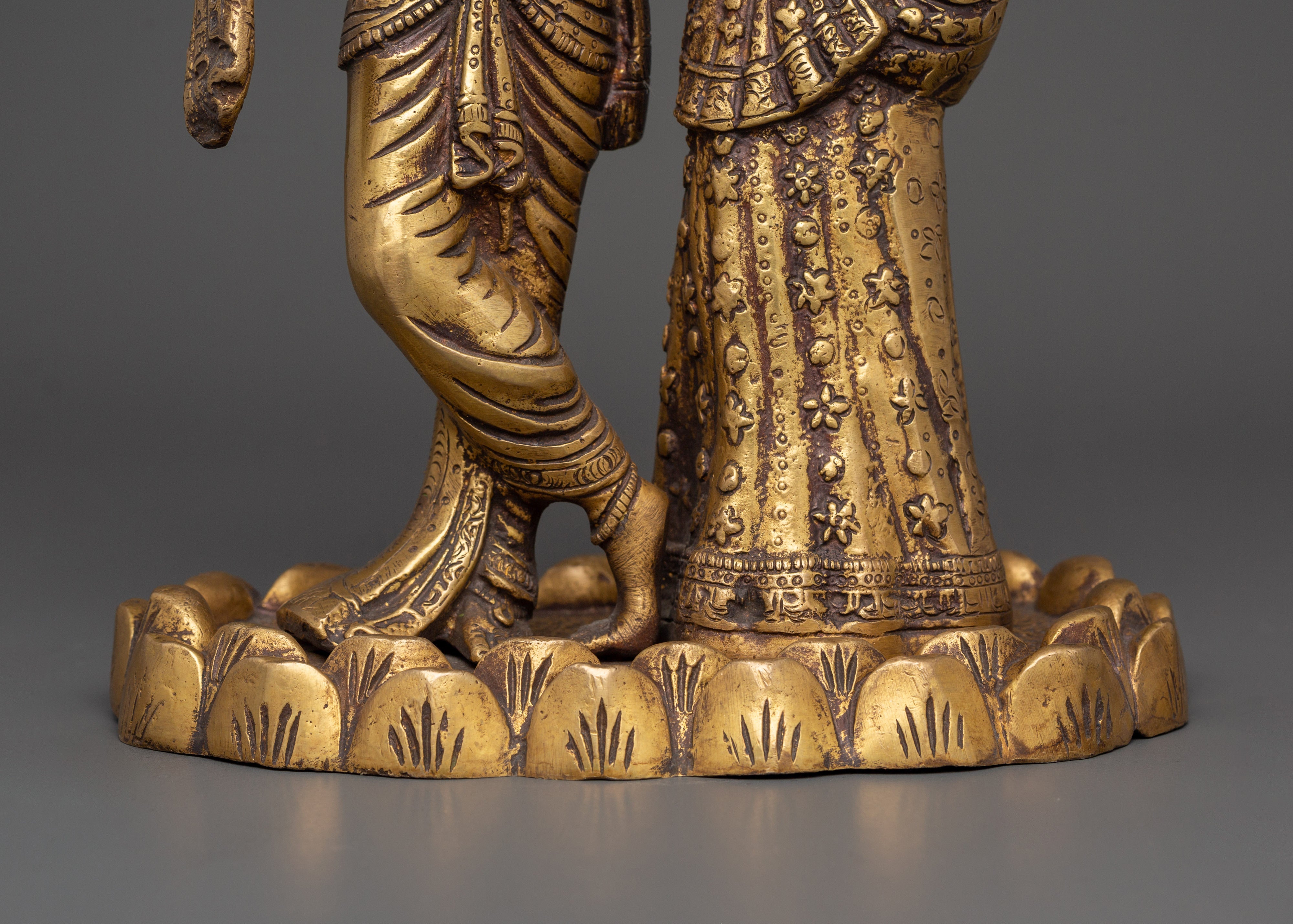 Brass Radha Krishna Statue | Hindu Deity Sculpture for Home Temple & Sacred Decor
