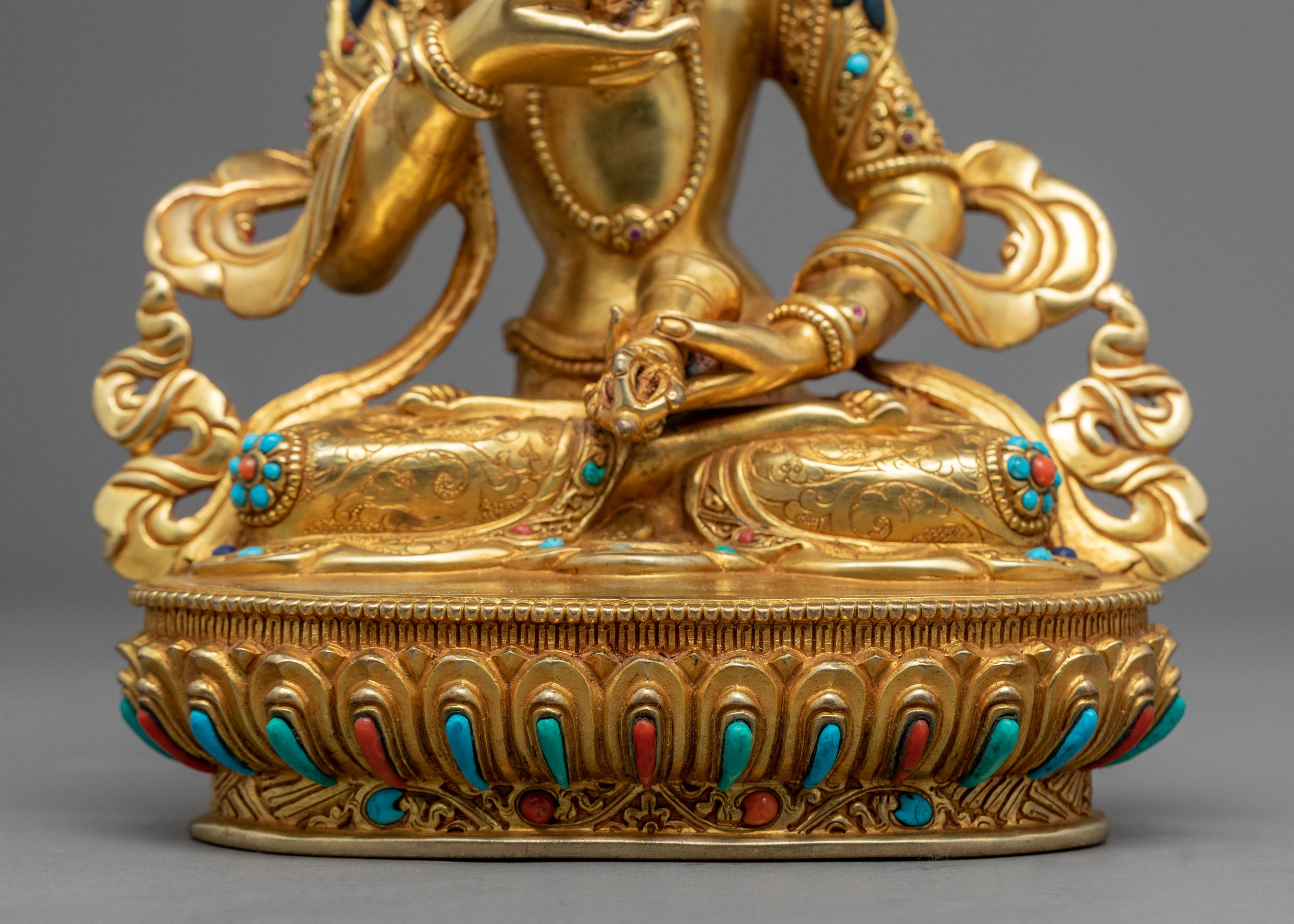 Gold Gilded Practice Statue Of Mantra Vajrasattva | Tibetan Art Plated with Gold