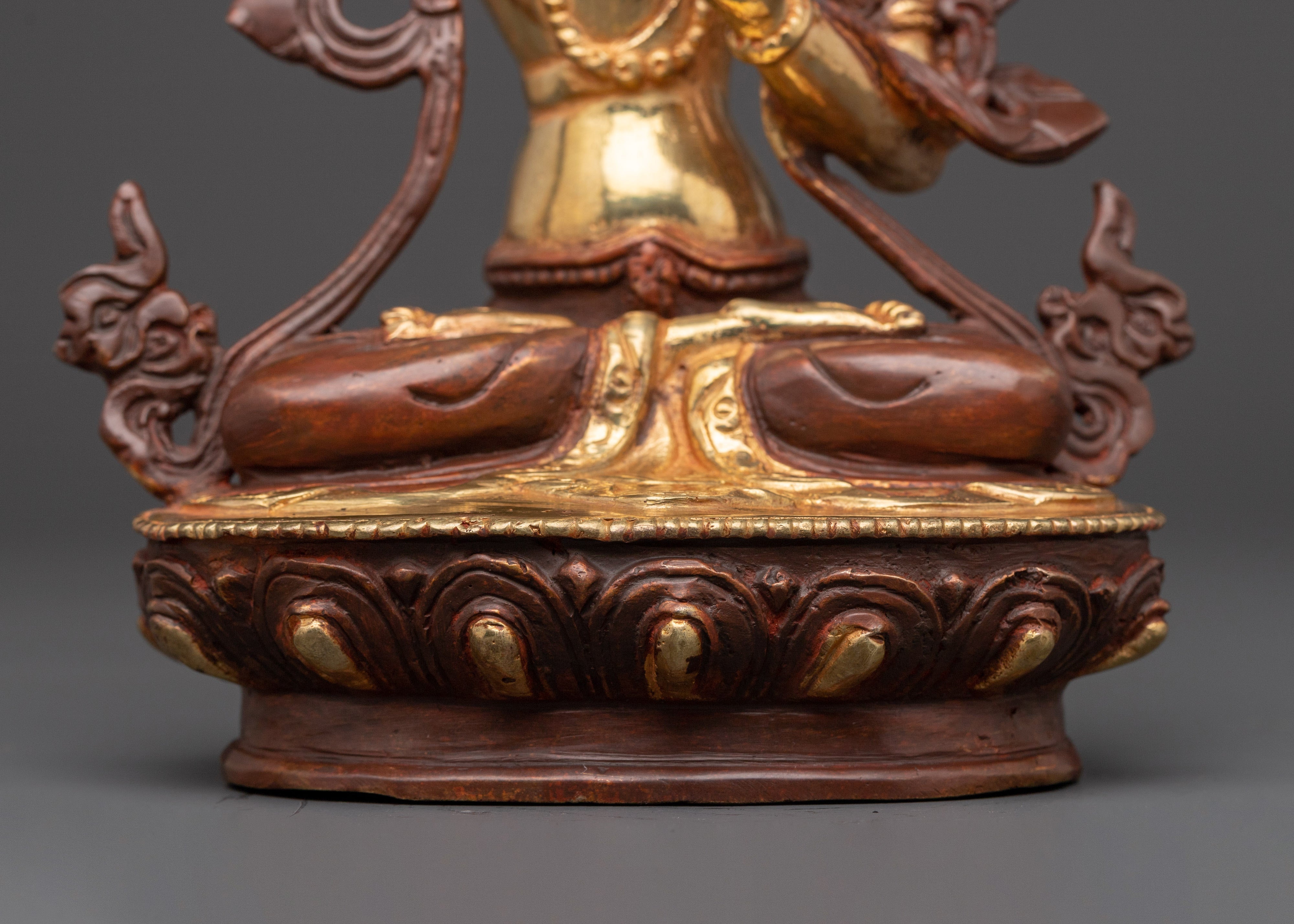 Gold Plated Manjushri Statue | Buddhist Wisdom Figurine