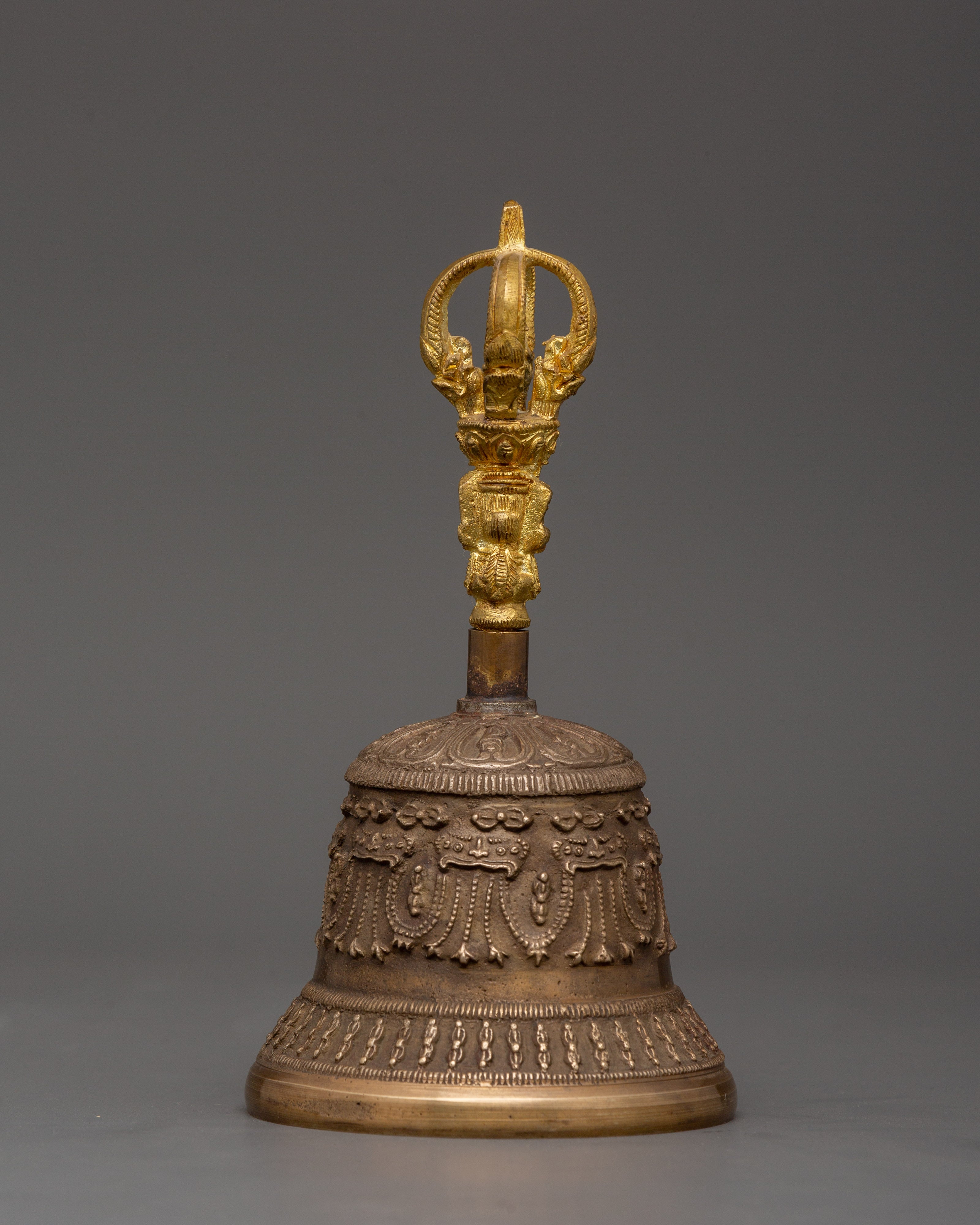 Sacred Tibetan Meditation Bell and Vajra Set | Brass and Bronze Bell for Rituals