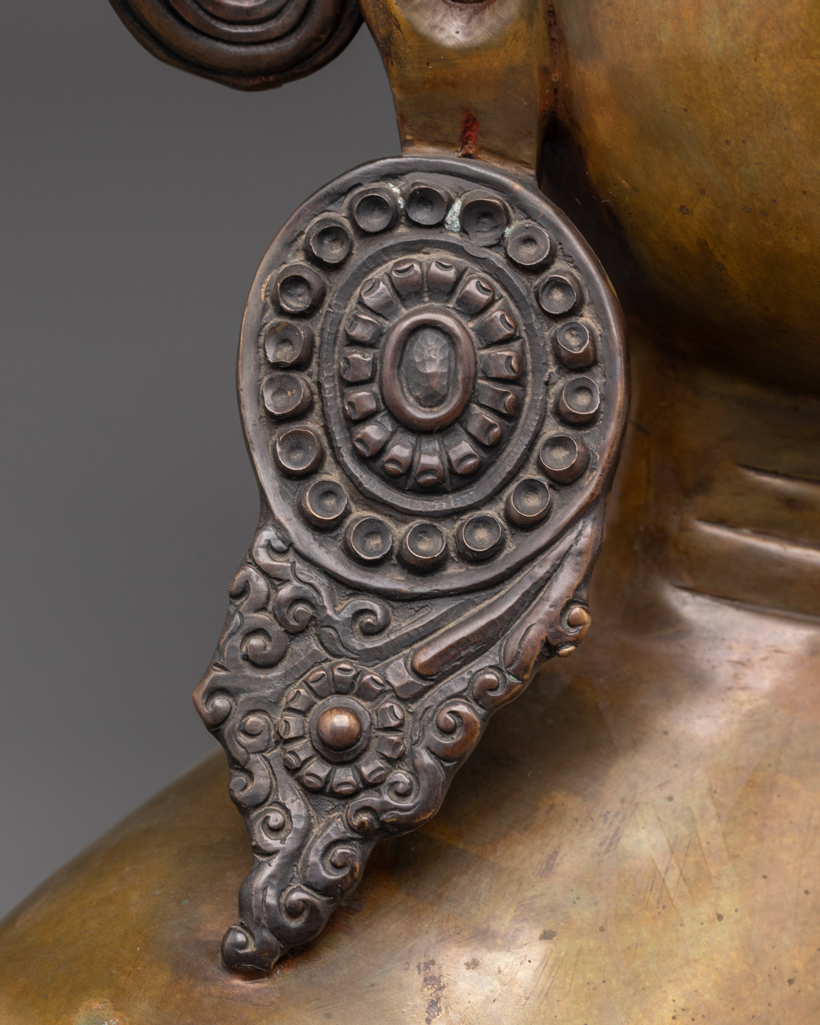 Tibetan Buddha Head Sculpture | Oxidized Copper Bust with Crown & Earrings