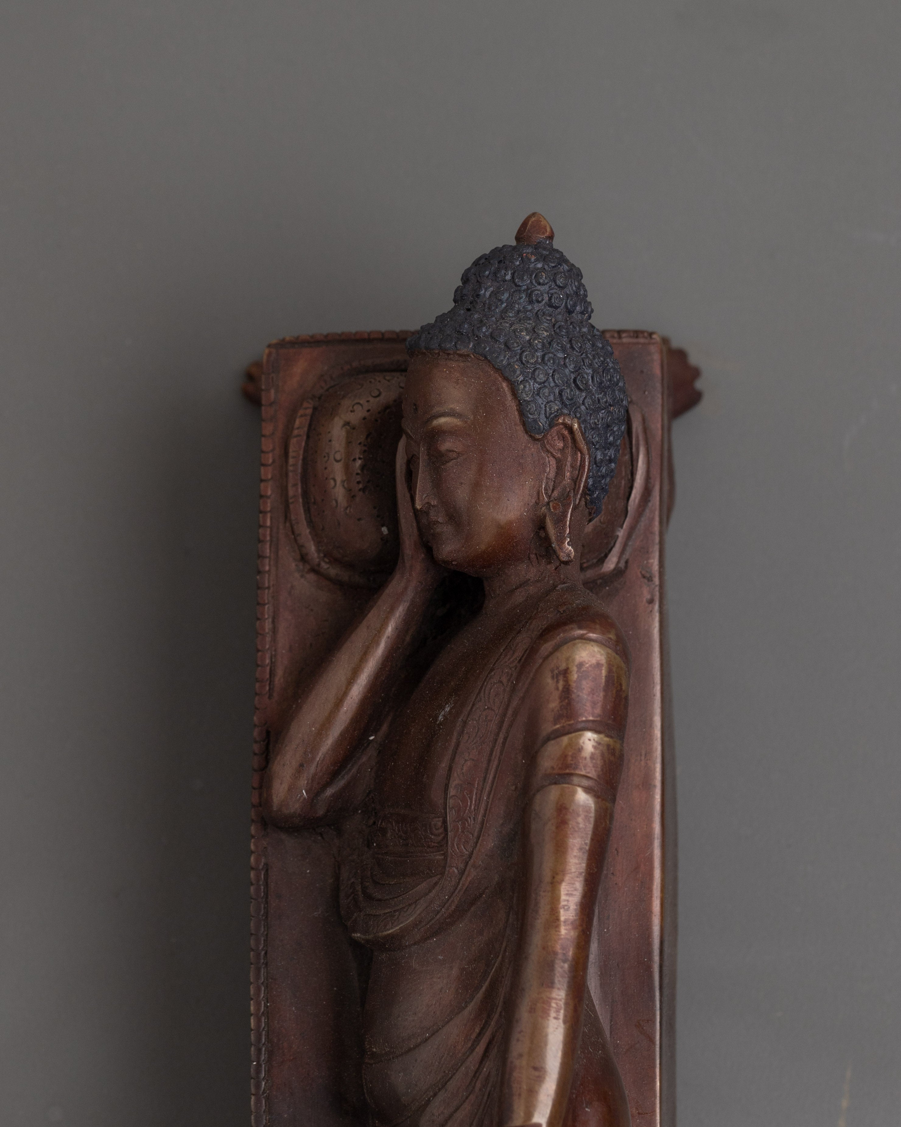 Historical Sleeping Buddha Statue | Handcrafted Oxidized Copper Reclining Buddha Figurine