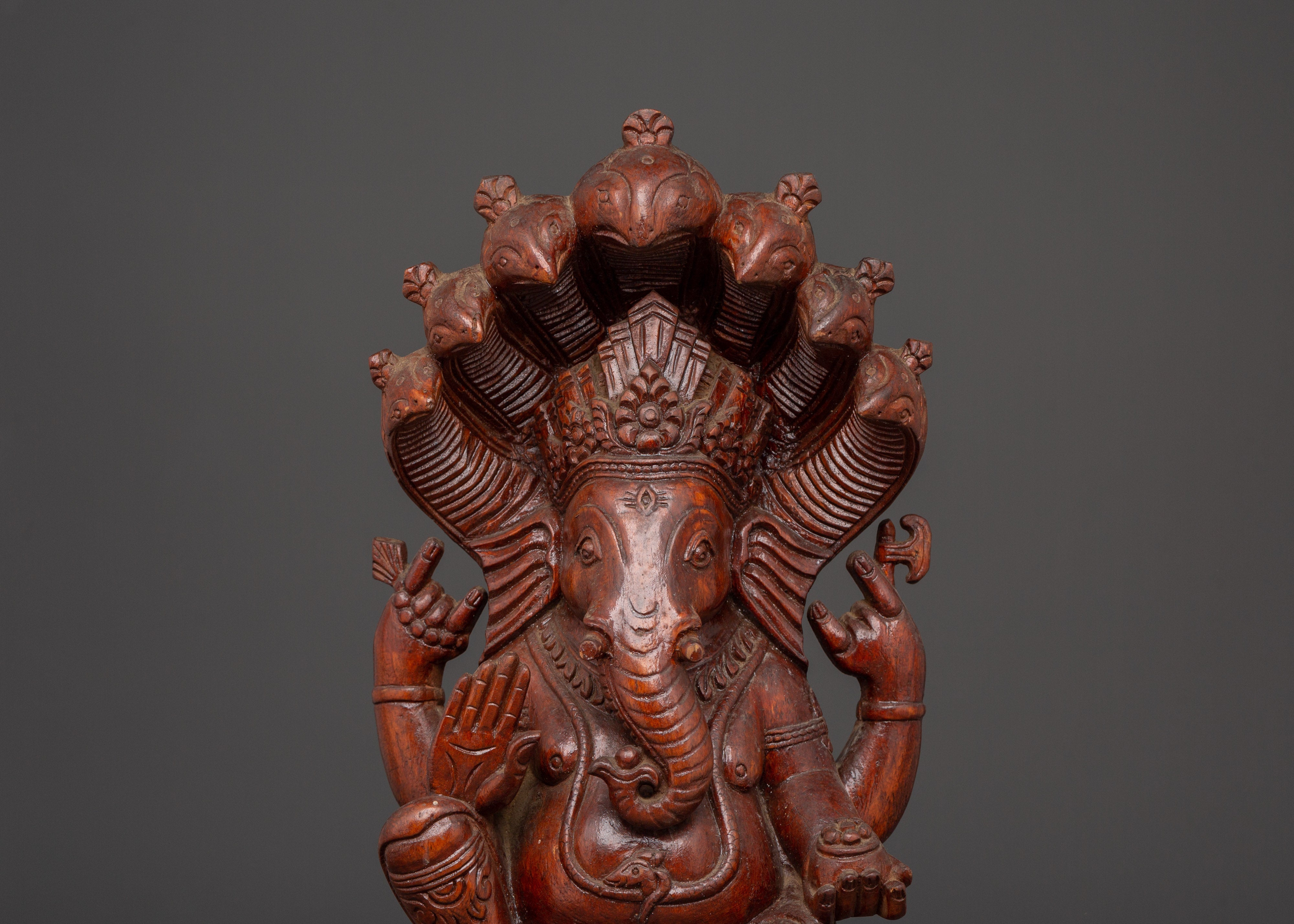 Handcrafted Wooden Ganesha Sculpture | Hindu Elephant Deity Figurine