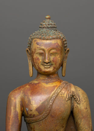 Tranquil Shakyamuni Buddha in Bhumisparsha Mudra | Gold-Plated Copper