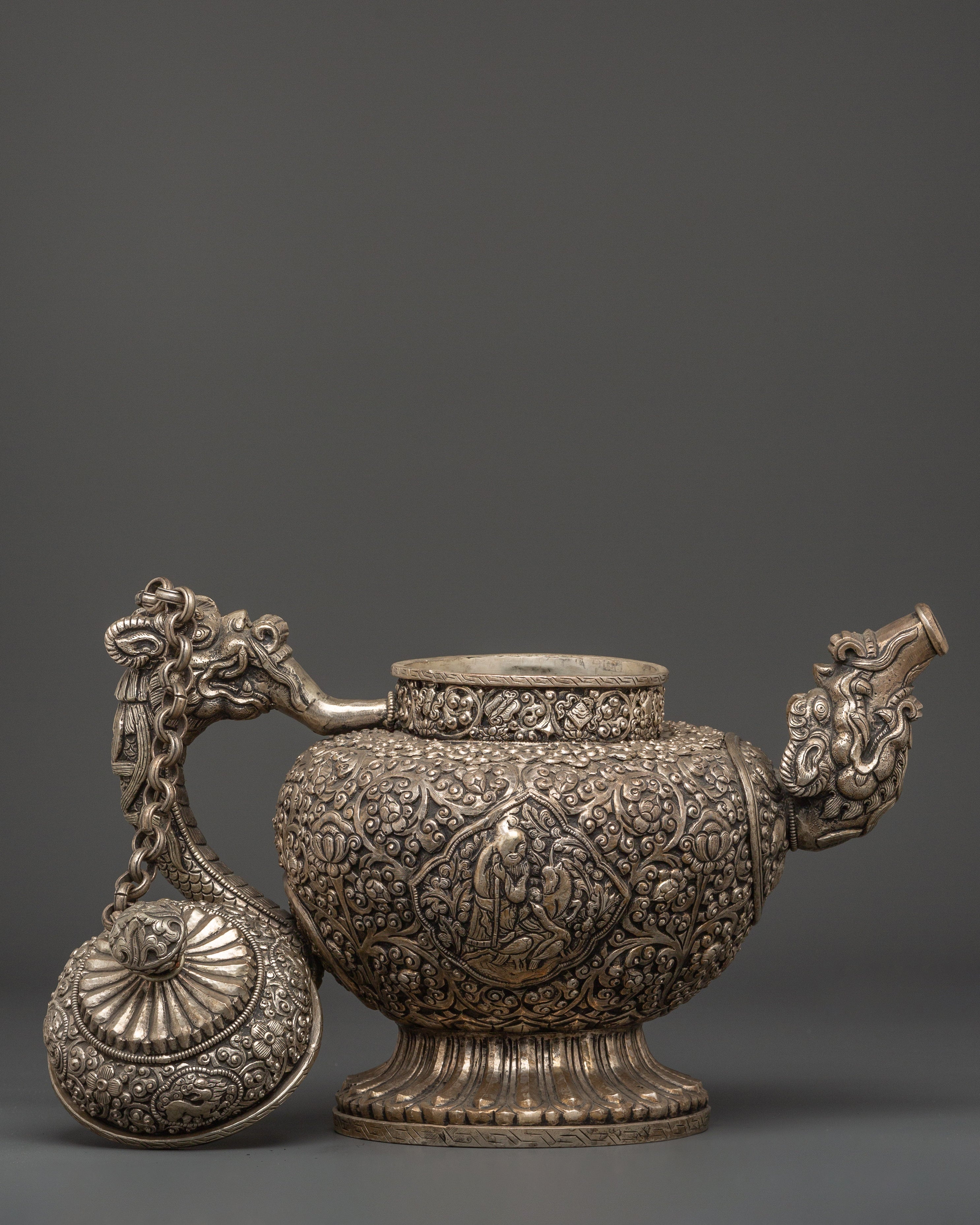 Tibetan Silver Plated Teapot | Spiritual Home Decor
