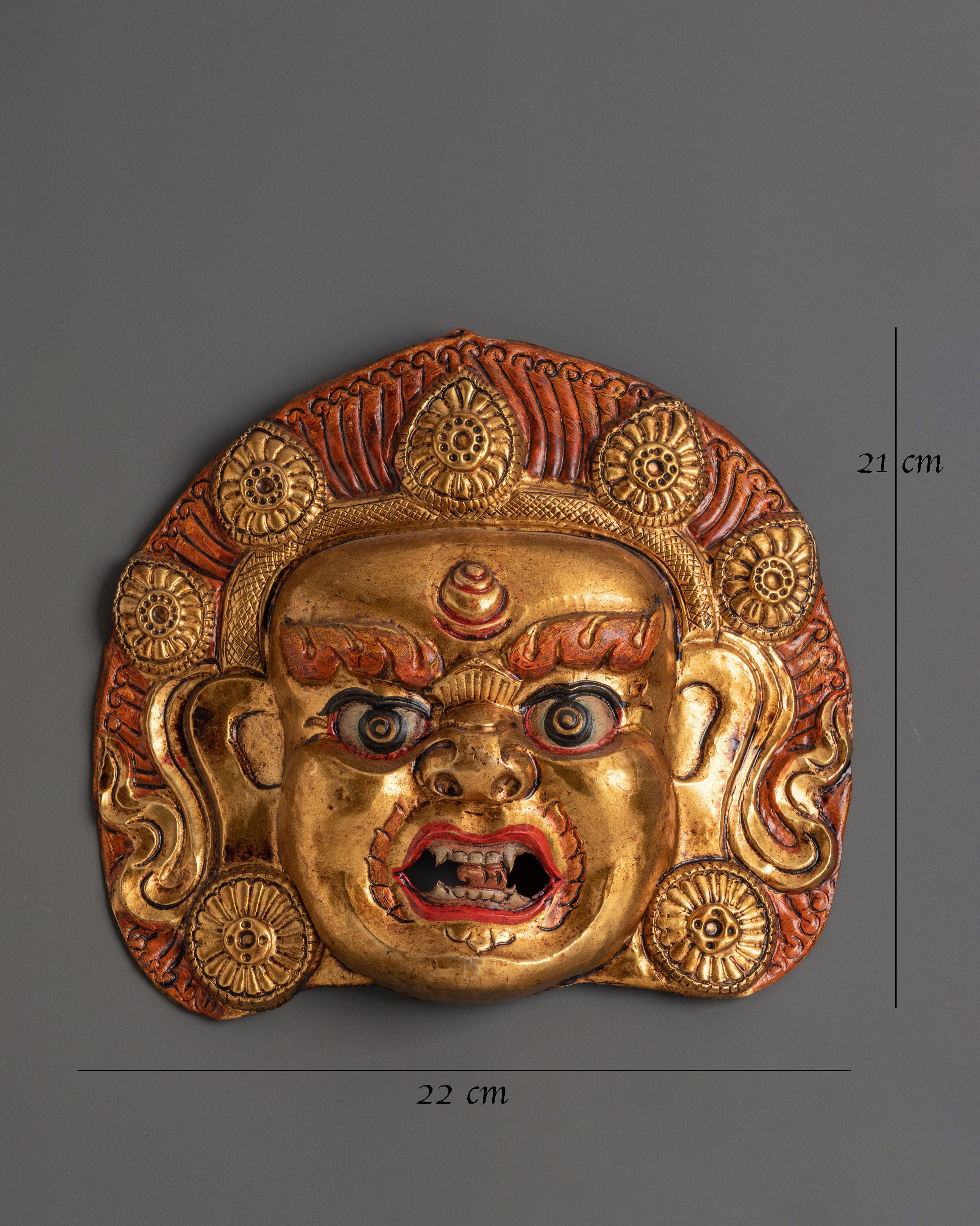 Handmade Tibetan Wrathful Deity Wall Hanging | Gold-Plated Brass Mask