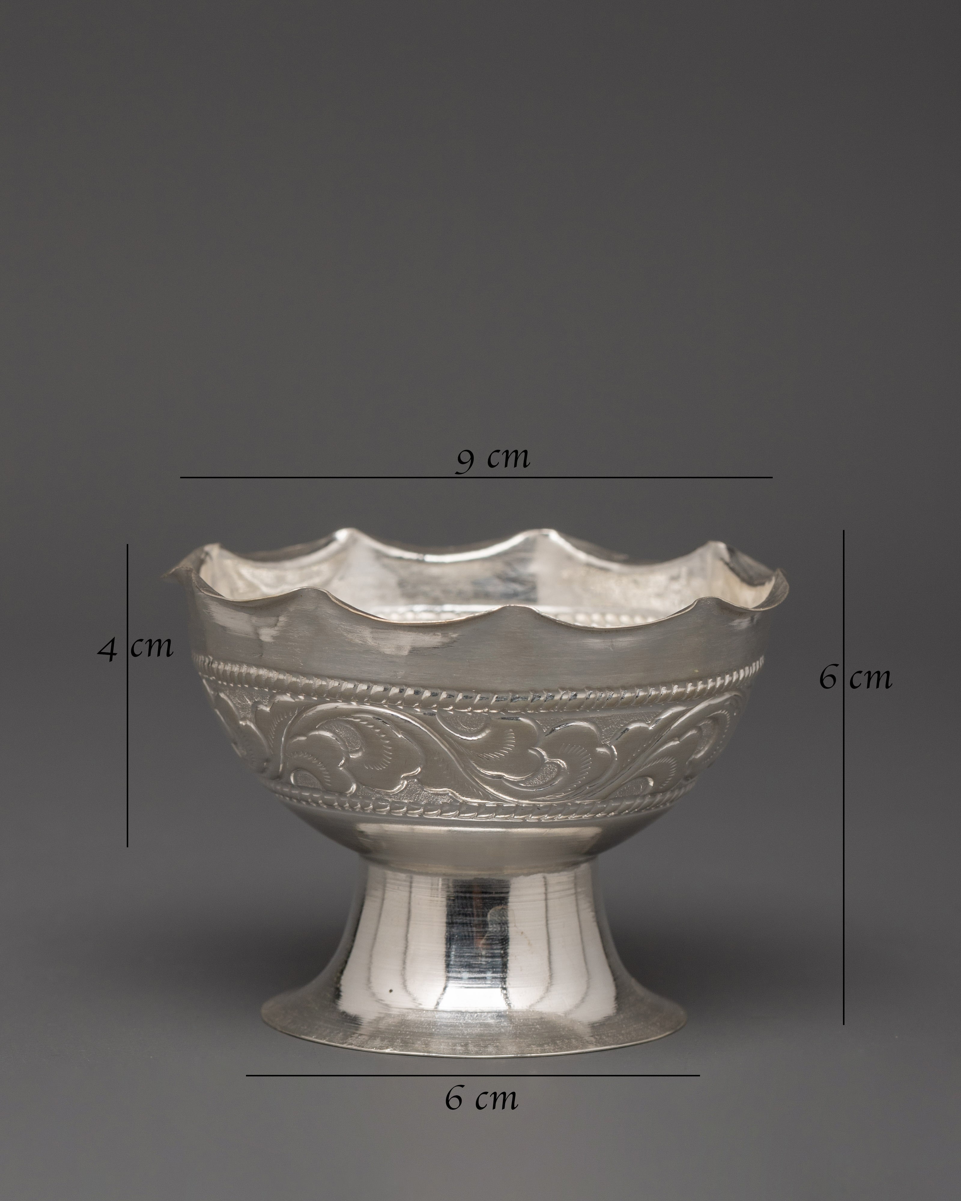 Pure Silver Offering Bowl Set for Ritual Ceremonies | Handcrafted Bowl Set Sacred Buddhist Decor