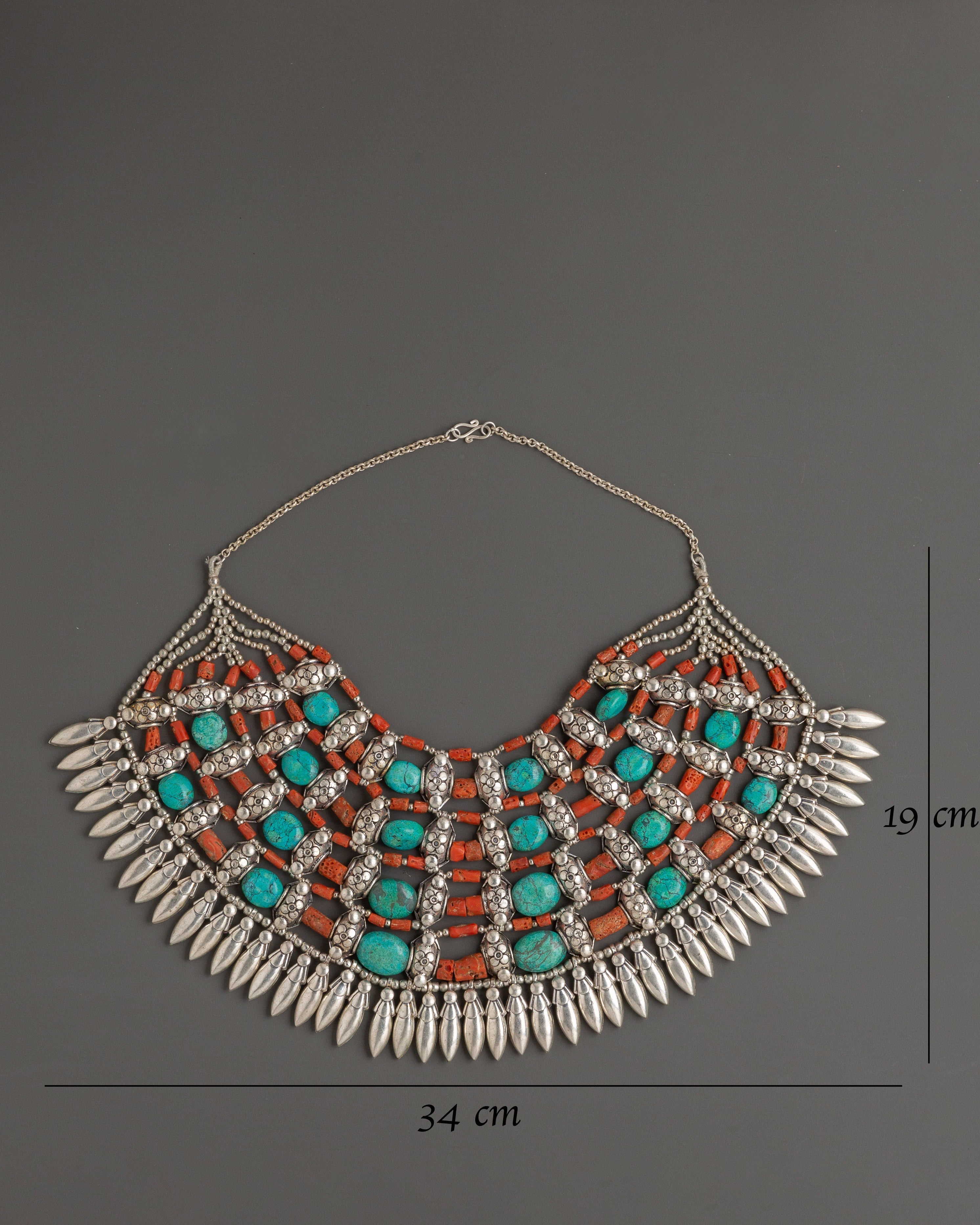Chunky Tibetan Necklace with Coral and Turquoise | Statement Jewelry