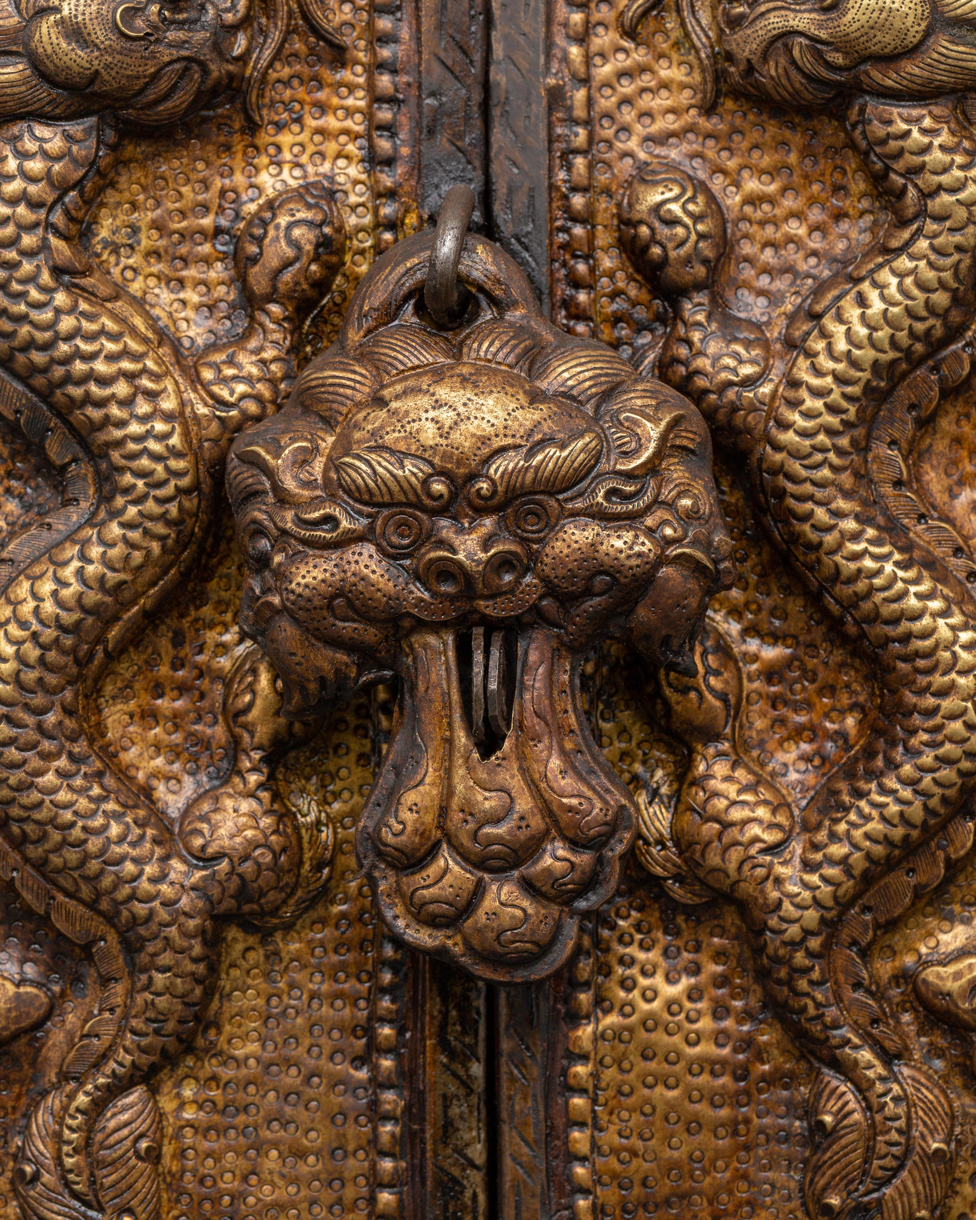 Large Tibetan Ghau Box | Brass & Iron Buddhist Altar Shrine