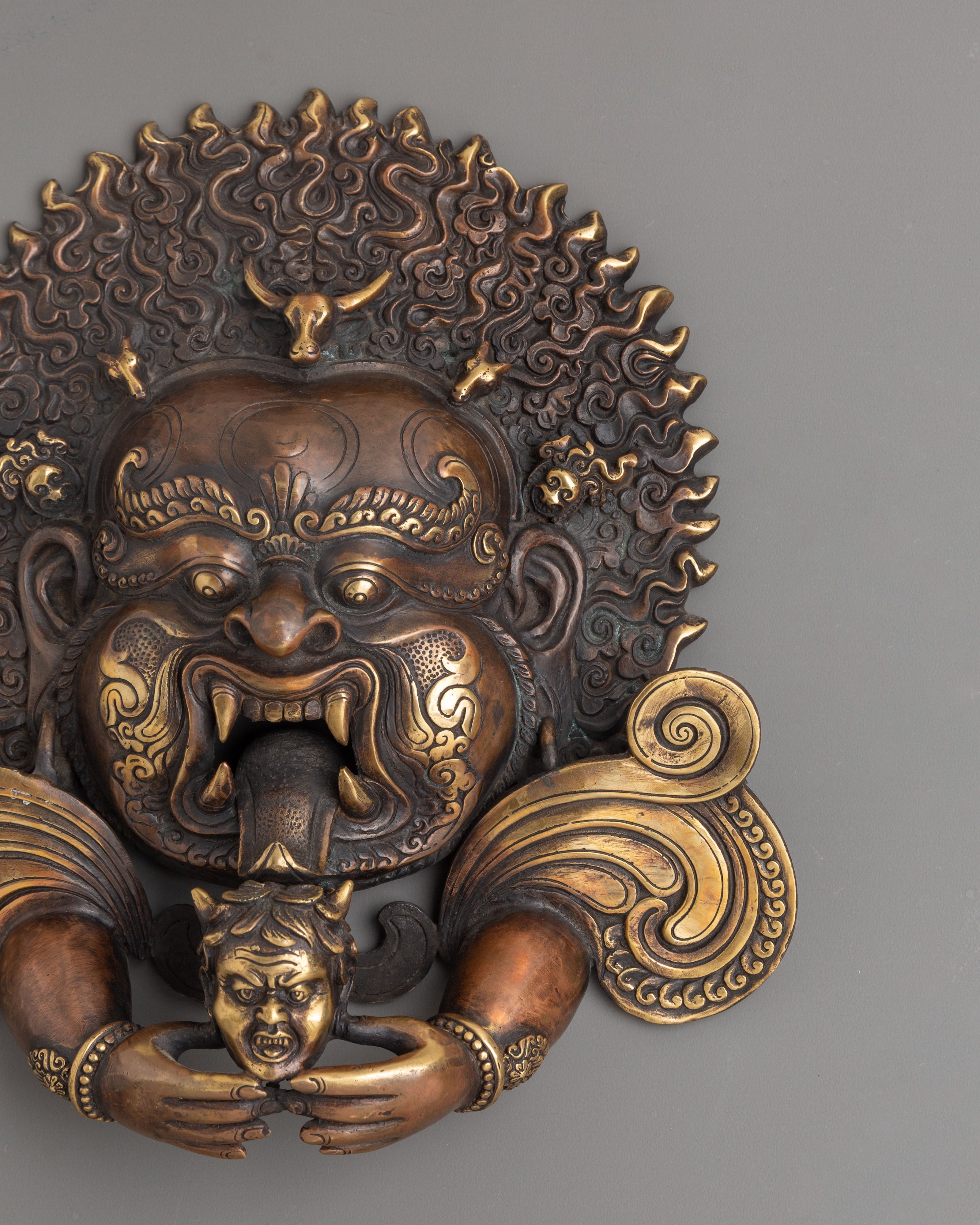 Handmade Kirtimukha Brass Wall Hanging | Mahakala Protective Deity Mask