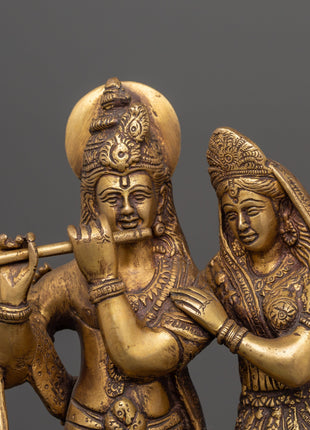 Brass Radha Krishna Statue | Hindu Deity Sculpture for Home Temple & Sacred Decor