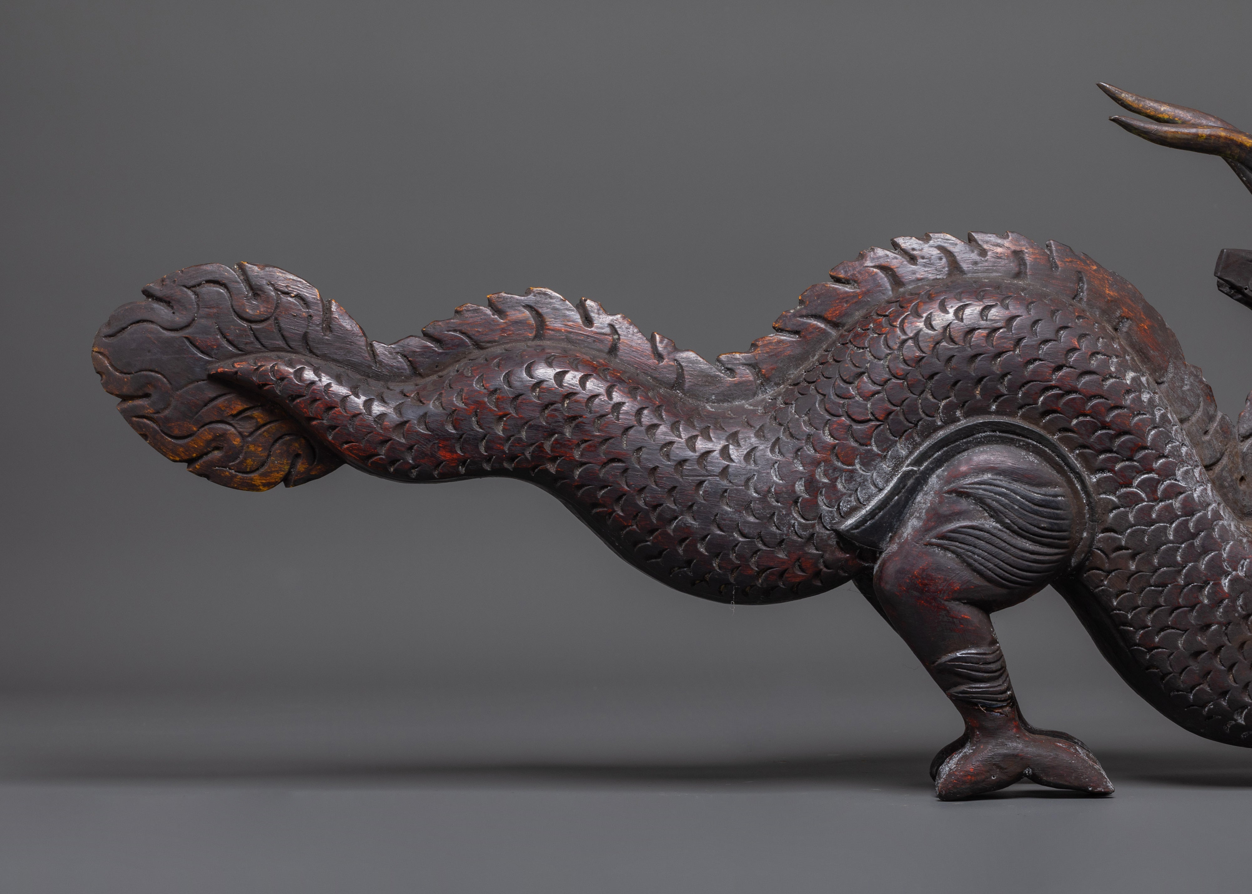 Wooden Dragon Sculpture | Tibetan Buddhist Protective Symbol