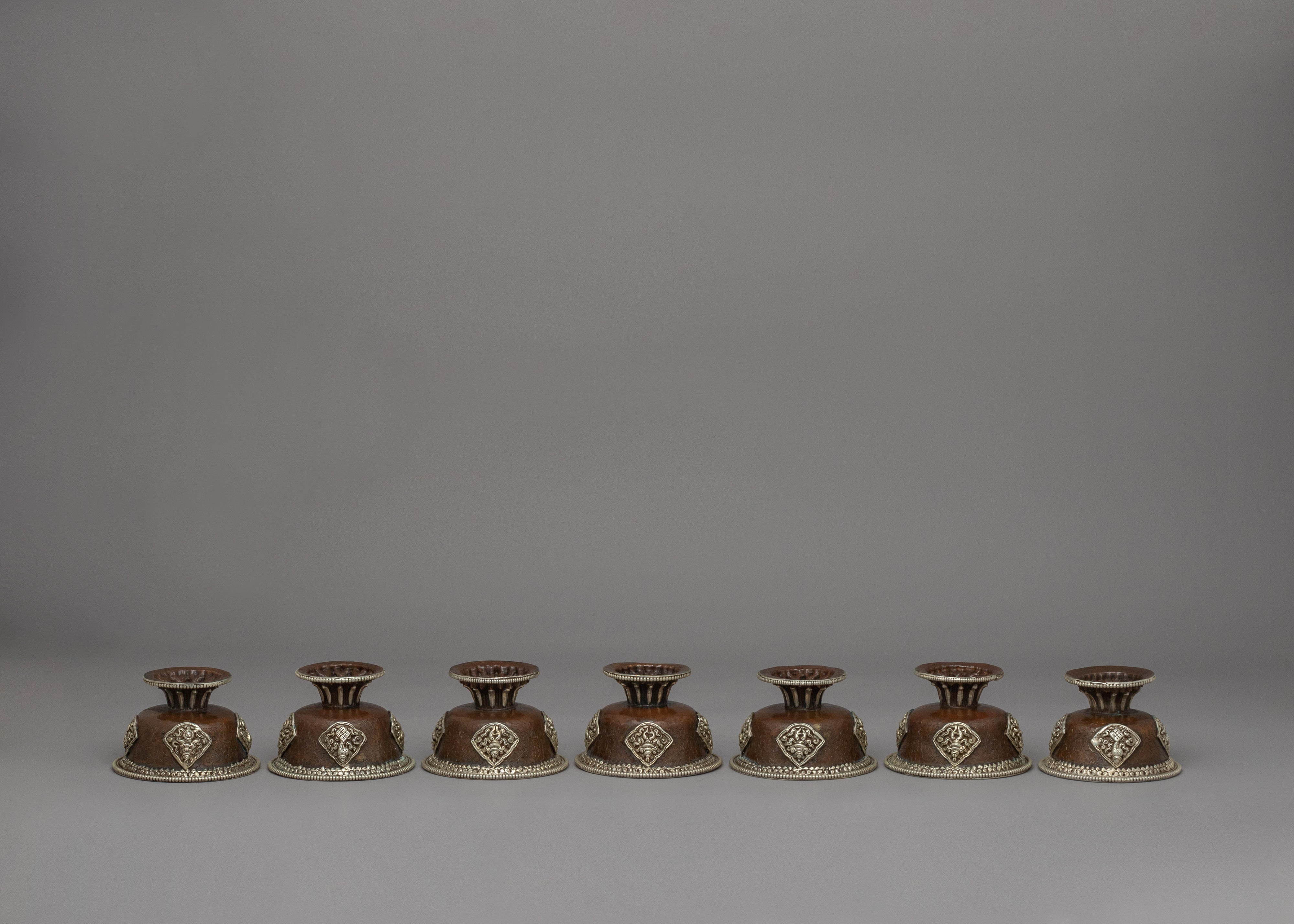 Seven Tibetan Offering Bowls | Beautiful Motifs for Rituals & Ceremonies