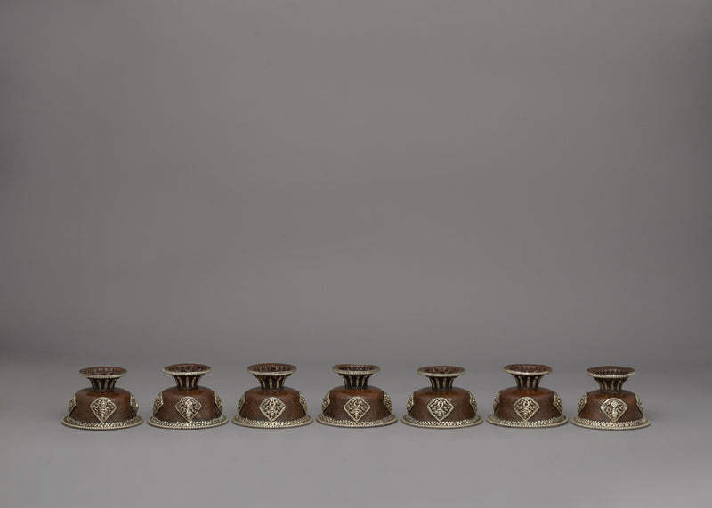 Seven Tibetan Offering Bowls | Beautiful Motifs for Rituals & Ceremonies