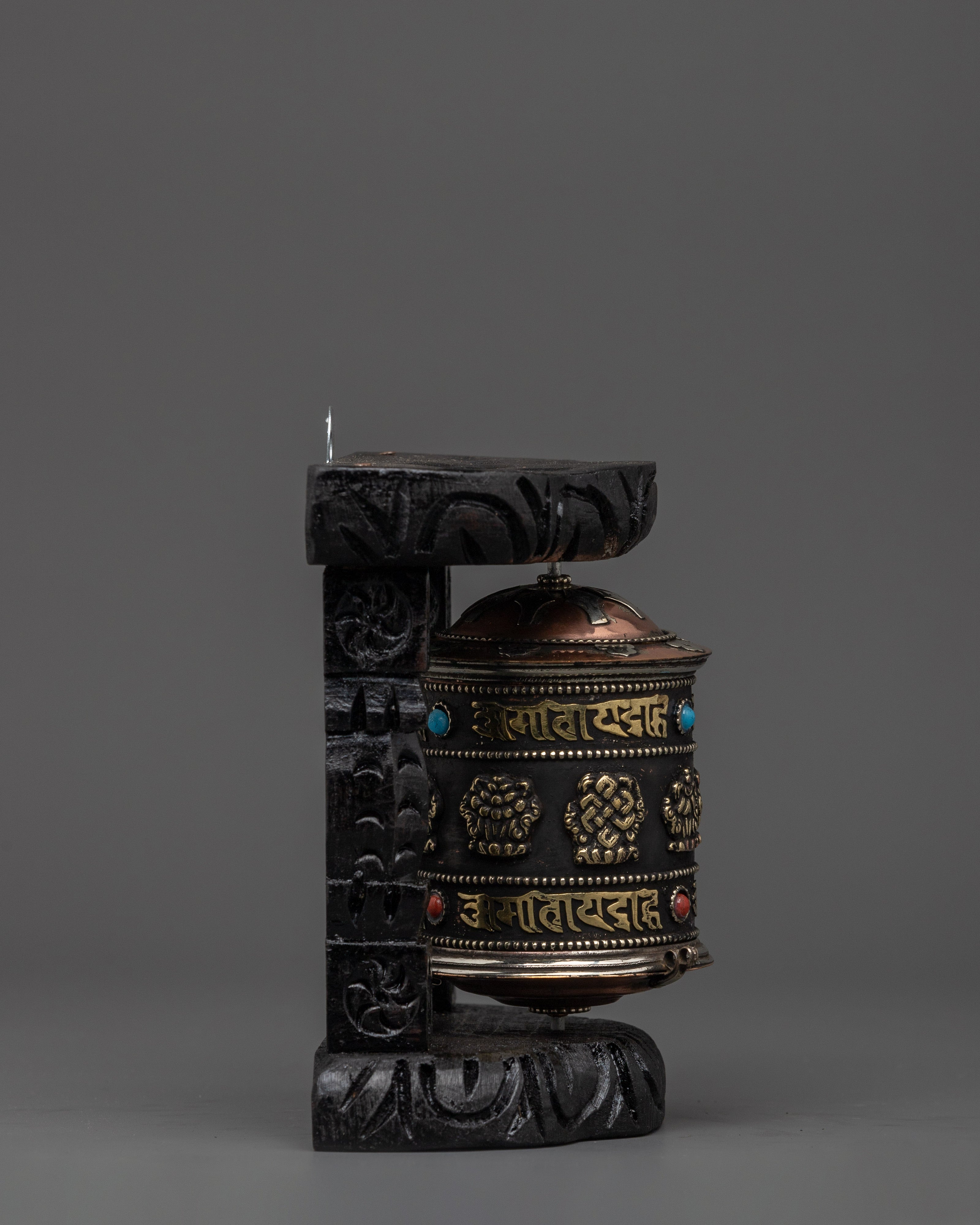 Prayer Wheel with Tibetan Auspicious Symbols | Tibetan Altar Decor for Mindfulness