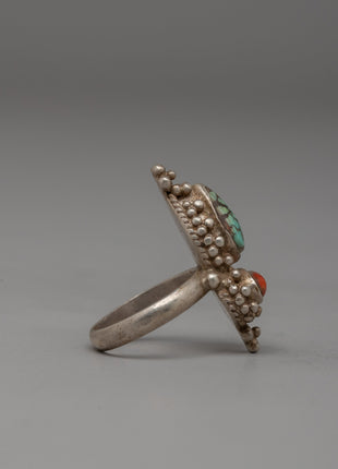 Turquoise Silver Ring | Tibetan Artisan Ring