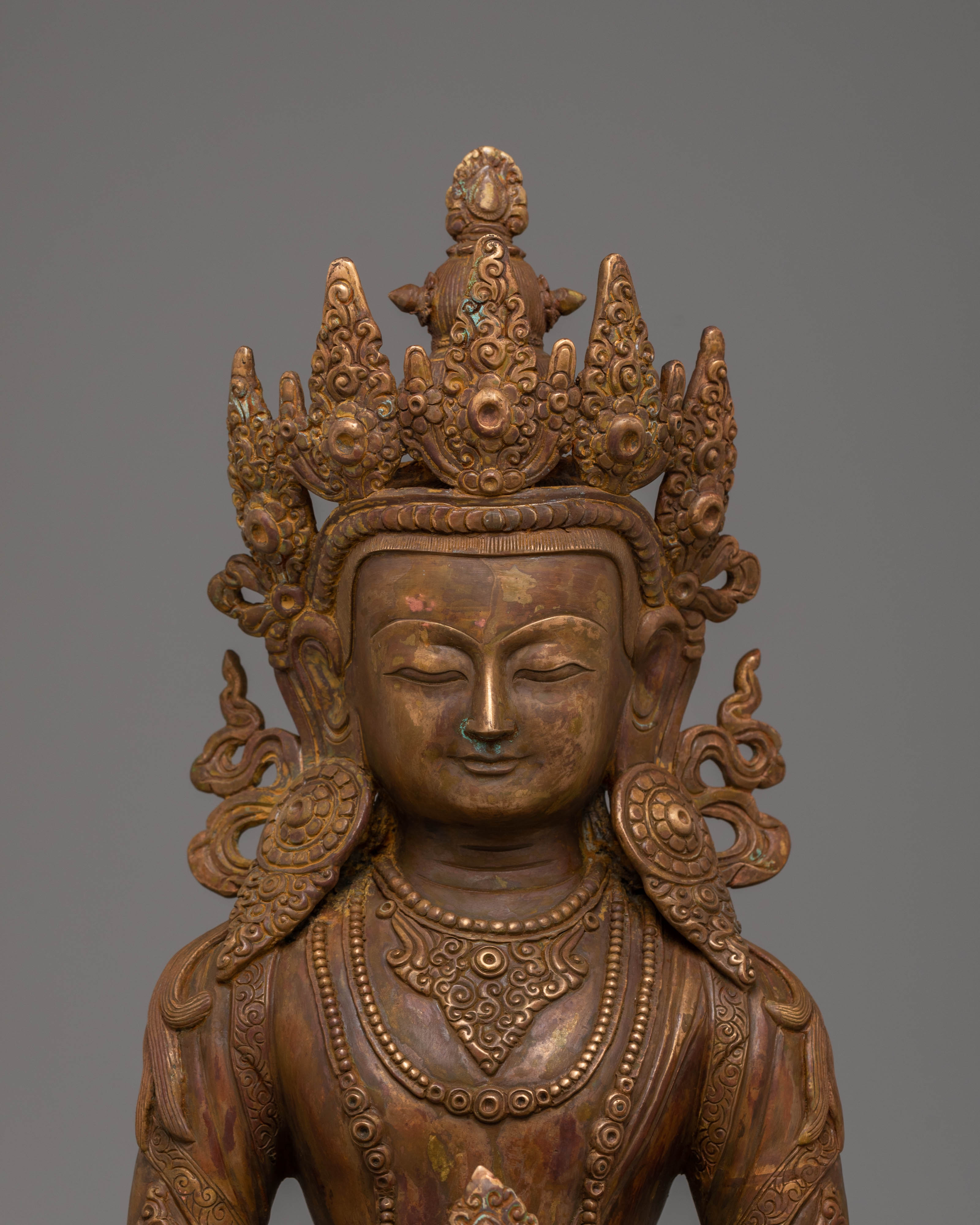 Sacred Amitayus Enlightenment Statue | Oxidized Copper Buddha for Spiritual Space