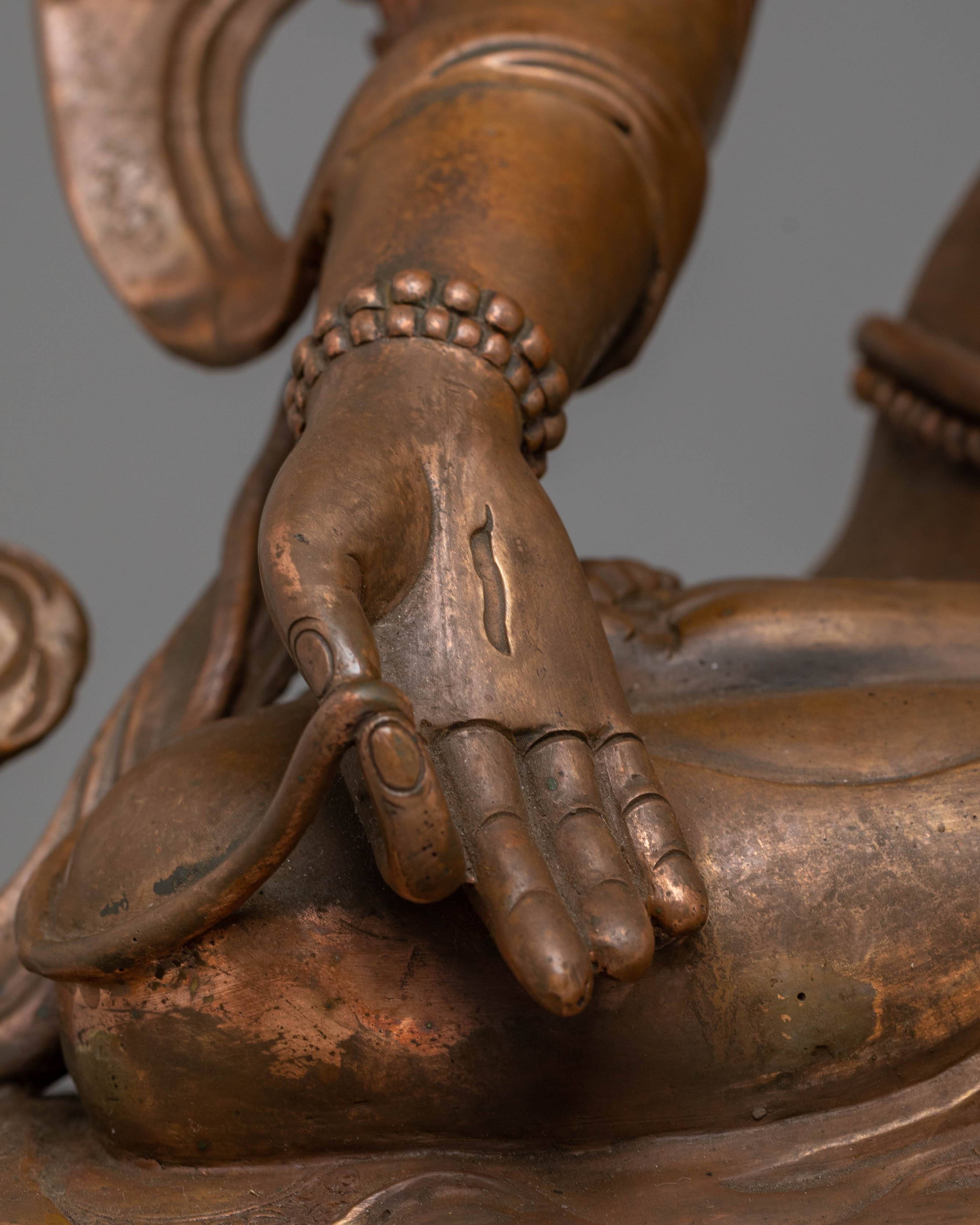 Sacred Statue of Green Tara | Oxidized Copper Buddha Statue for Meditation and Altar