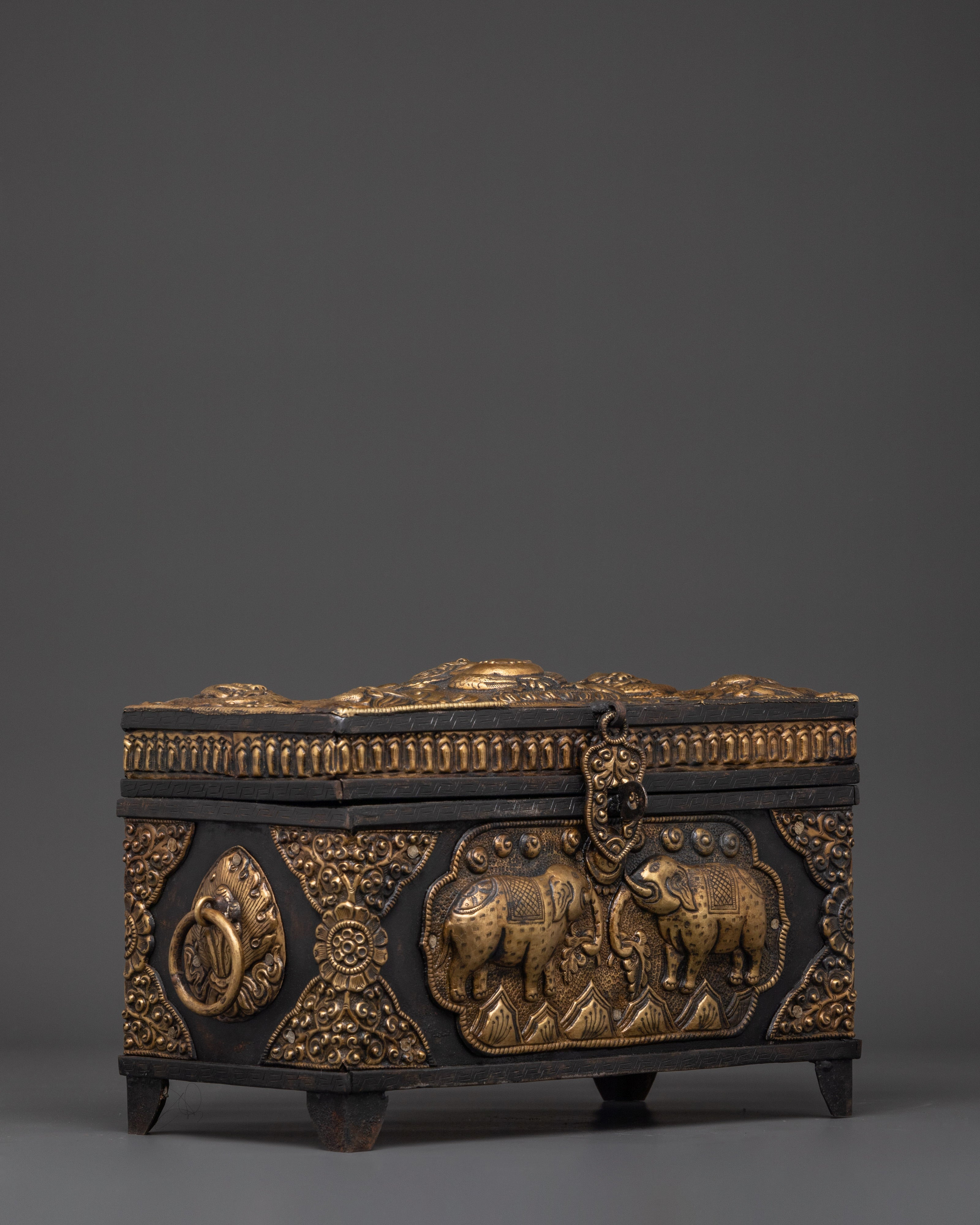 Treasure Chest Decor |  Chest with Elephant Carvings