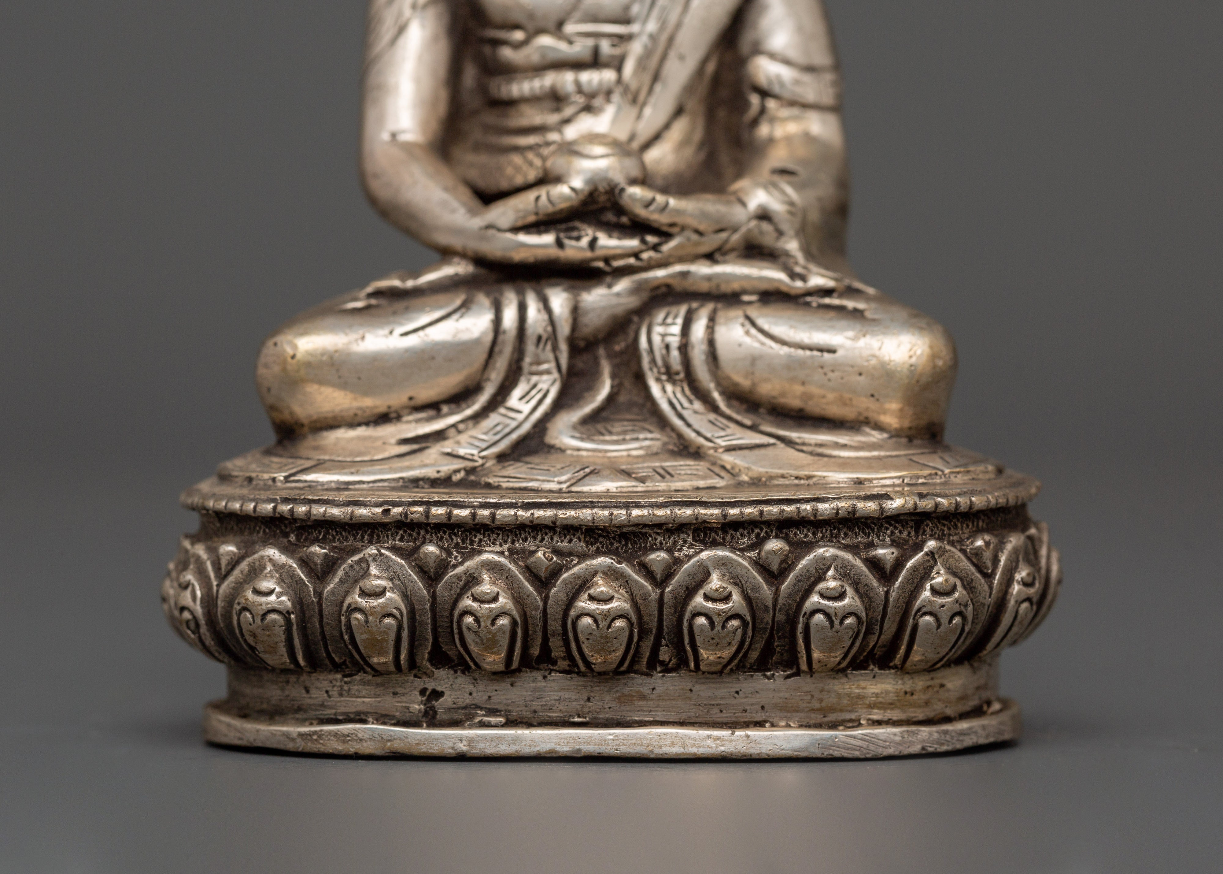 Tibetan Enlightenment Deity Amitabha Buddha Statue | Silver-Plated Copper Sculpture