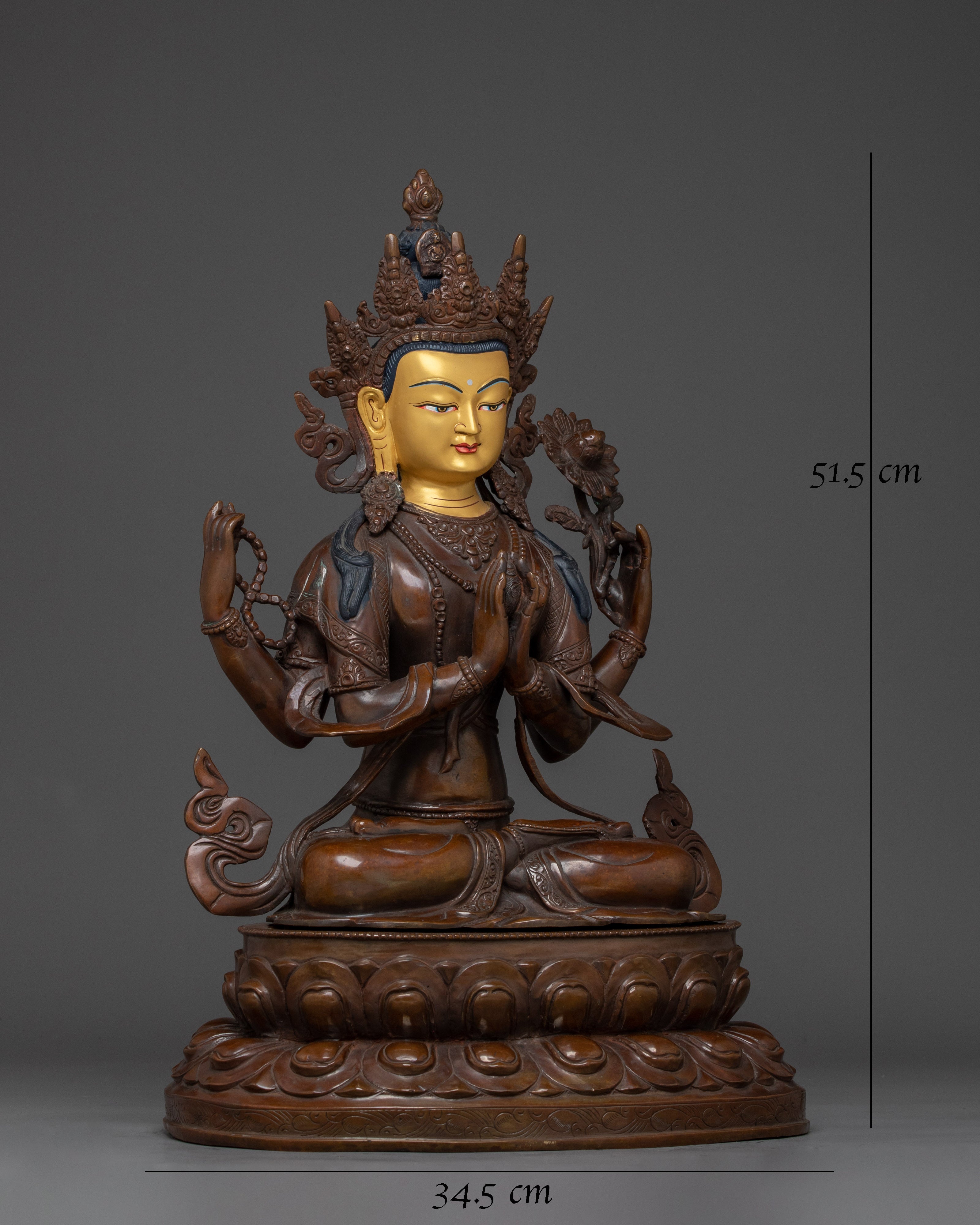 Chenrezig Statue in Oxidized Copper