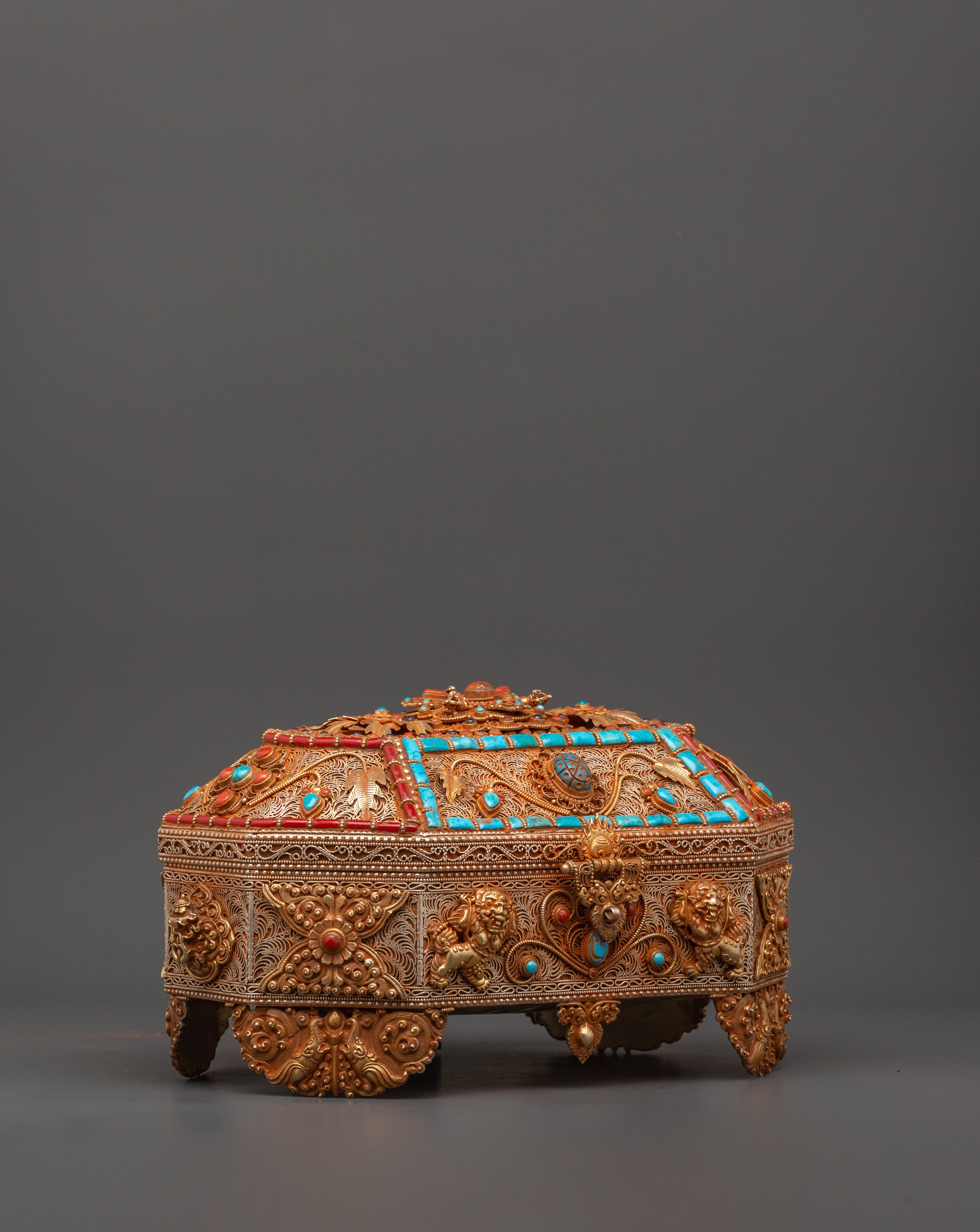 Himalayan Box with Filigree Work | Sacred Gemstone Inlay