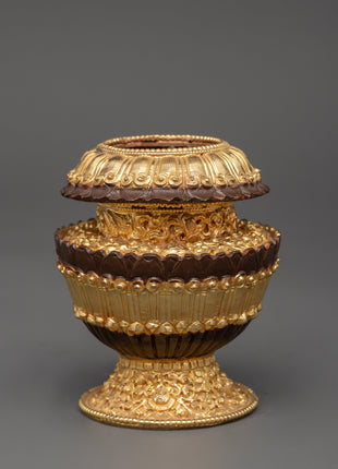 Gold Plated Tibetan Copper Rice Pot | Handcrafted Tibetan Buddhist Artwork