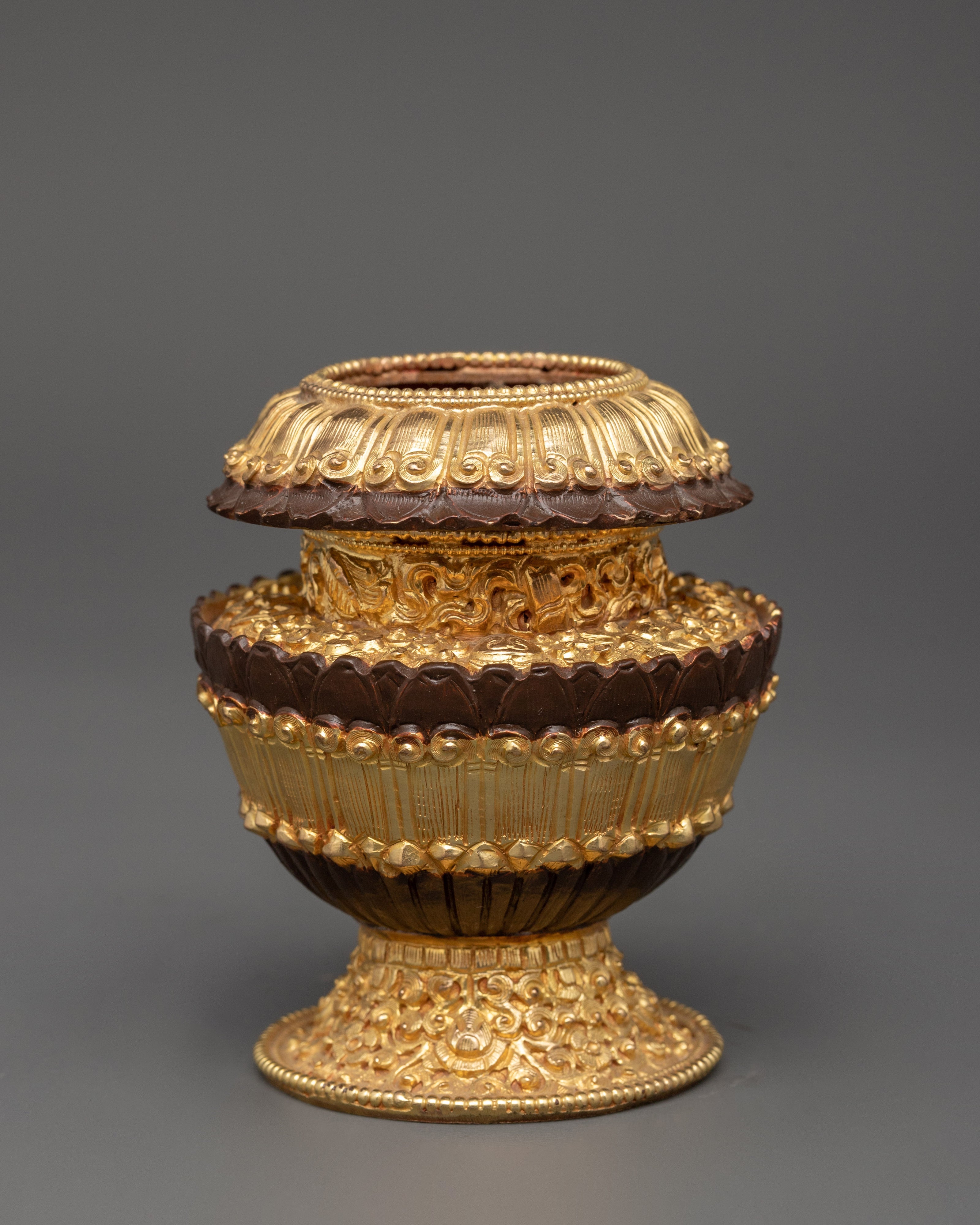 Gold Plated Tibetan Copper Rice Pot | Handcrafted Tibetan Buddhist Artwork
