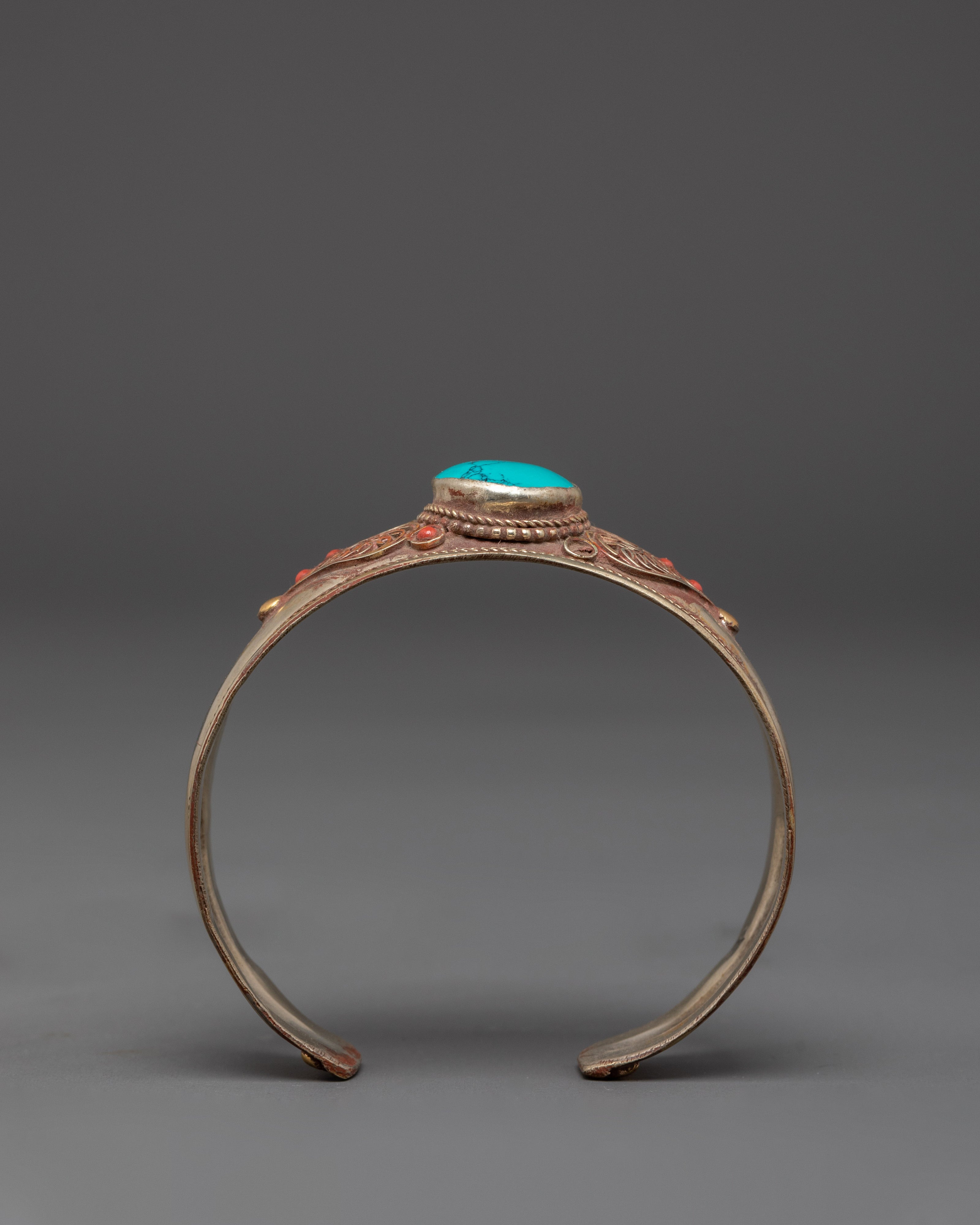 Traditional Silver Turquoise Cuff Bracelet | Himalayan Gemstone Jewelry