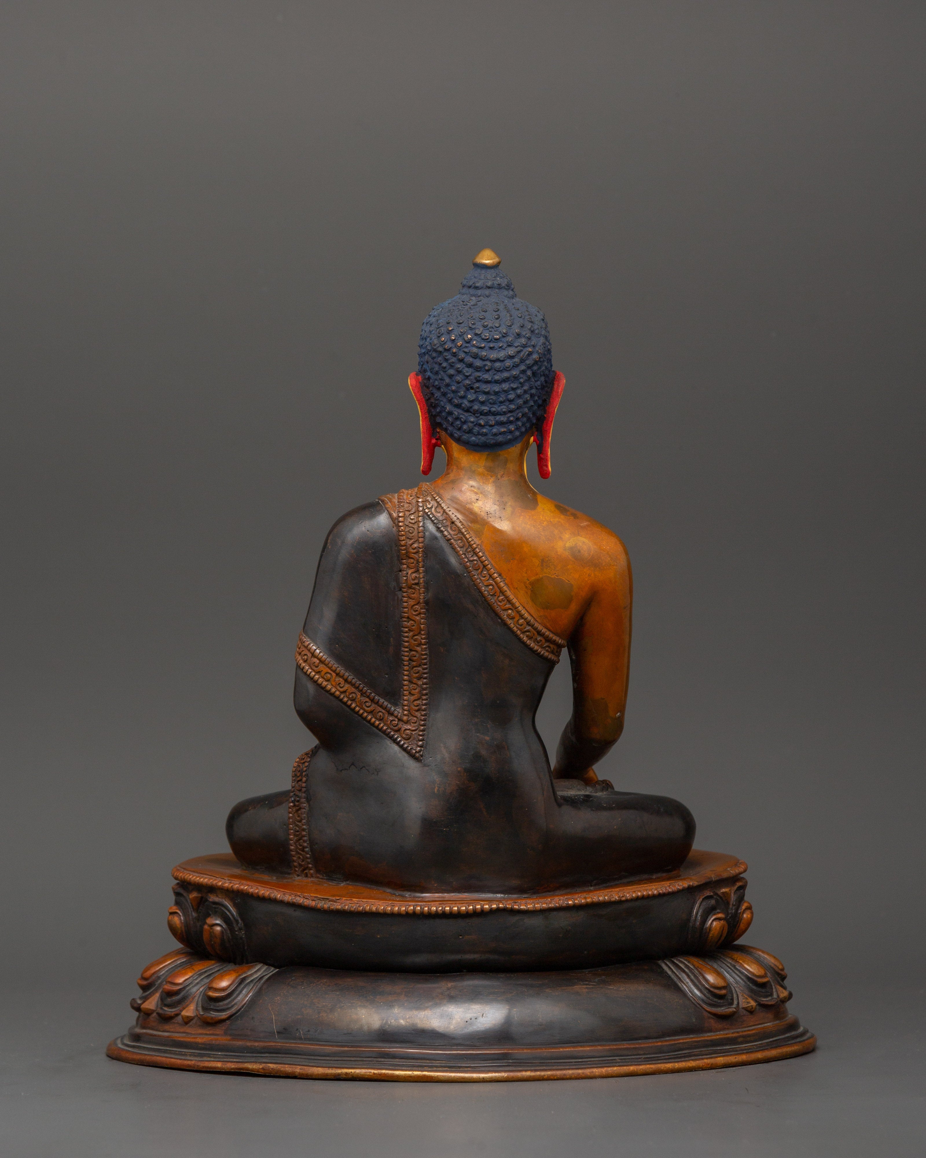 Shakyamuni Buddha Tibetan Altar Decor Statue | Oxidized Copper Body with Gold Plating