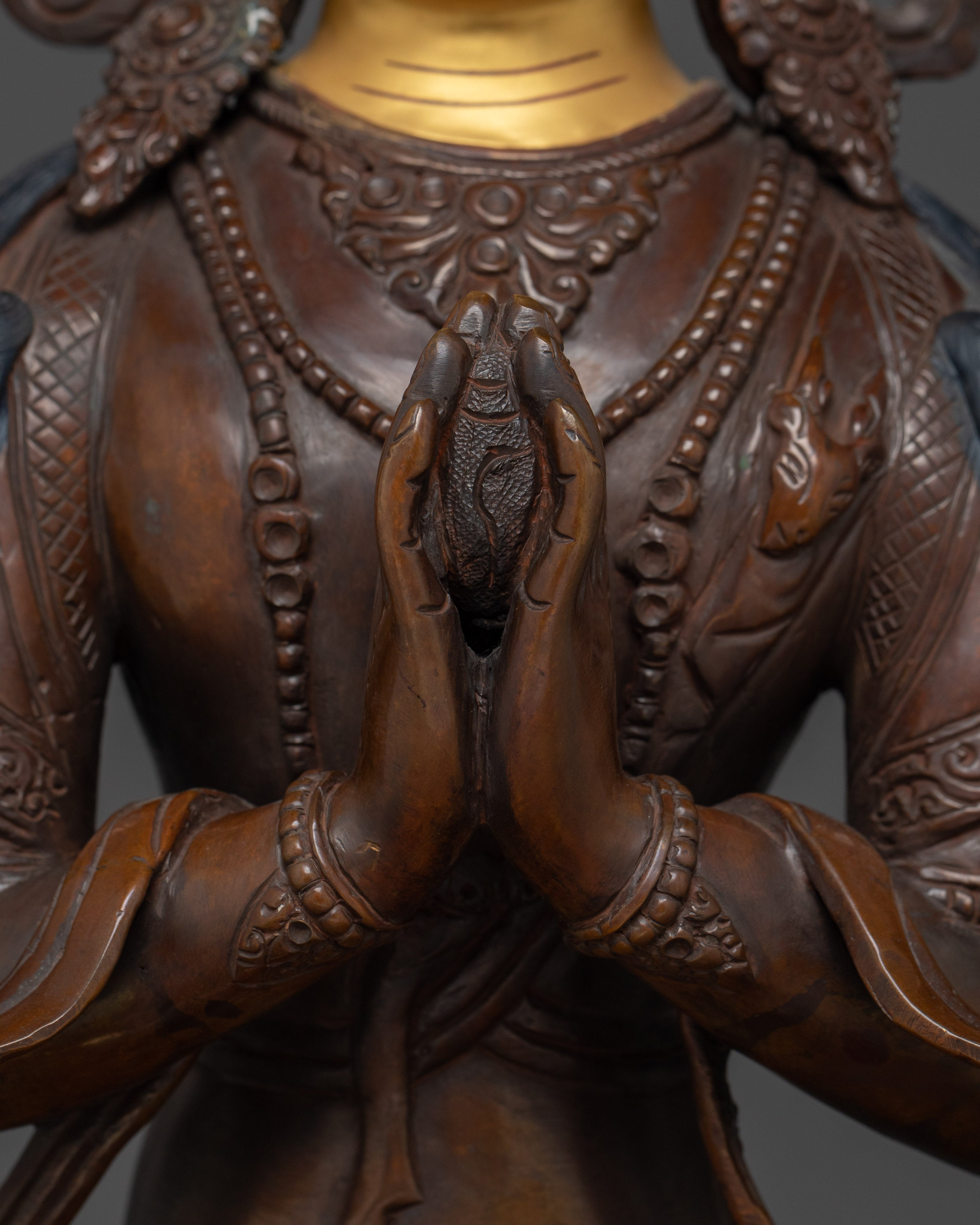 Chenrezig Statue in Oxidized Copper | Majestic Nepalese Buddhist Altar Piece