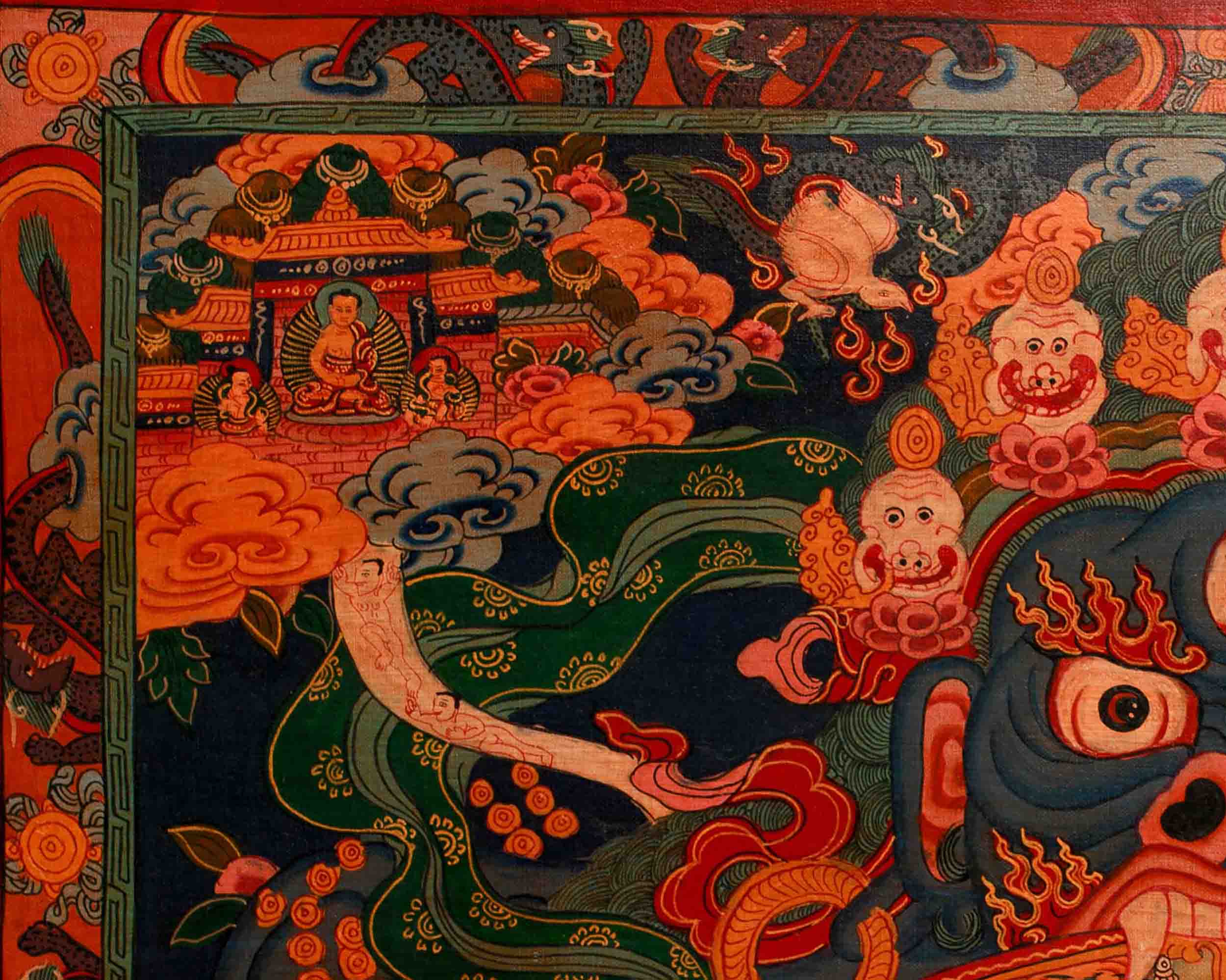 Original Hand-Painted Oil-Varnished Wheel of Life | Samsara or Bhavachakra Mandala