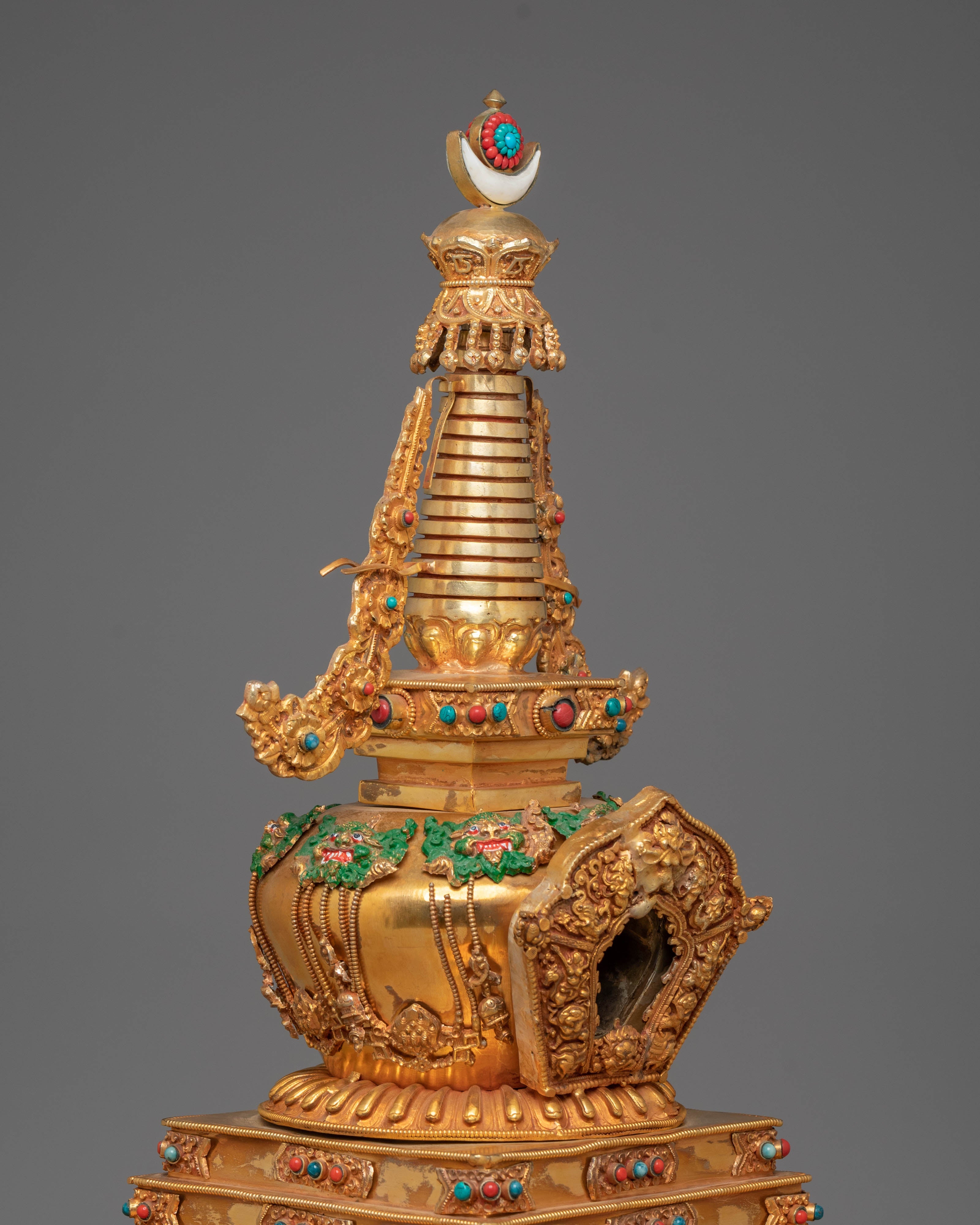 Spiritual Handcrafted Tibetan Stupa | Copper with Gold Plating
