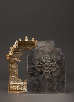 Hand-carved Copper Ghau Box | Tibetan Amulet with Biswo Vajra & Dragon Motif