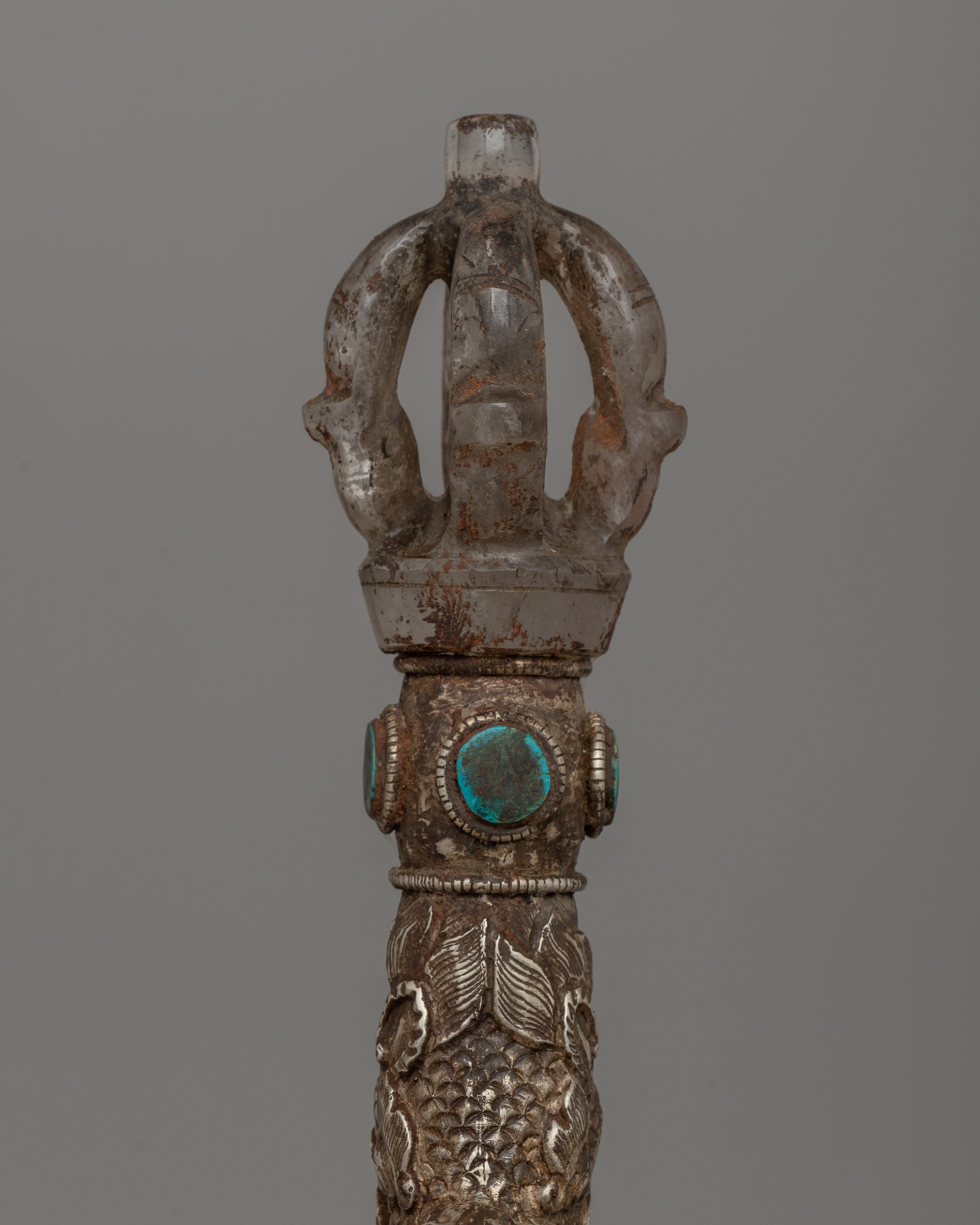 Crystal Kila (Phurba) |  27.5cm Silver-Plated Ritual Dagger with Turquoise