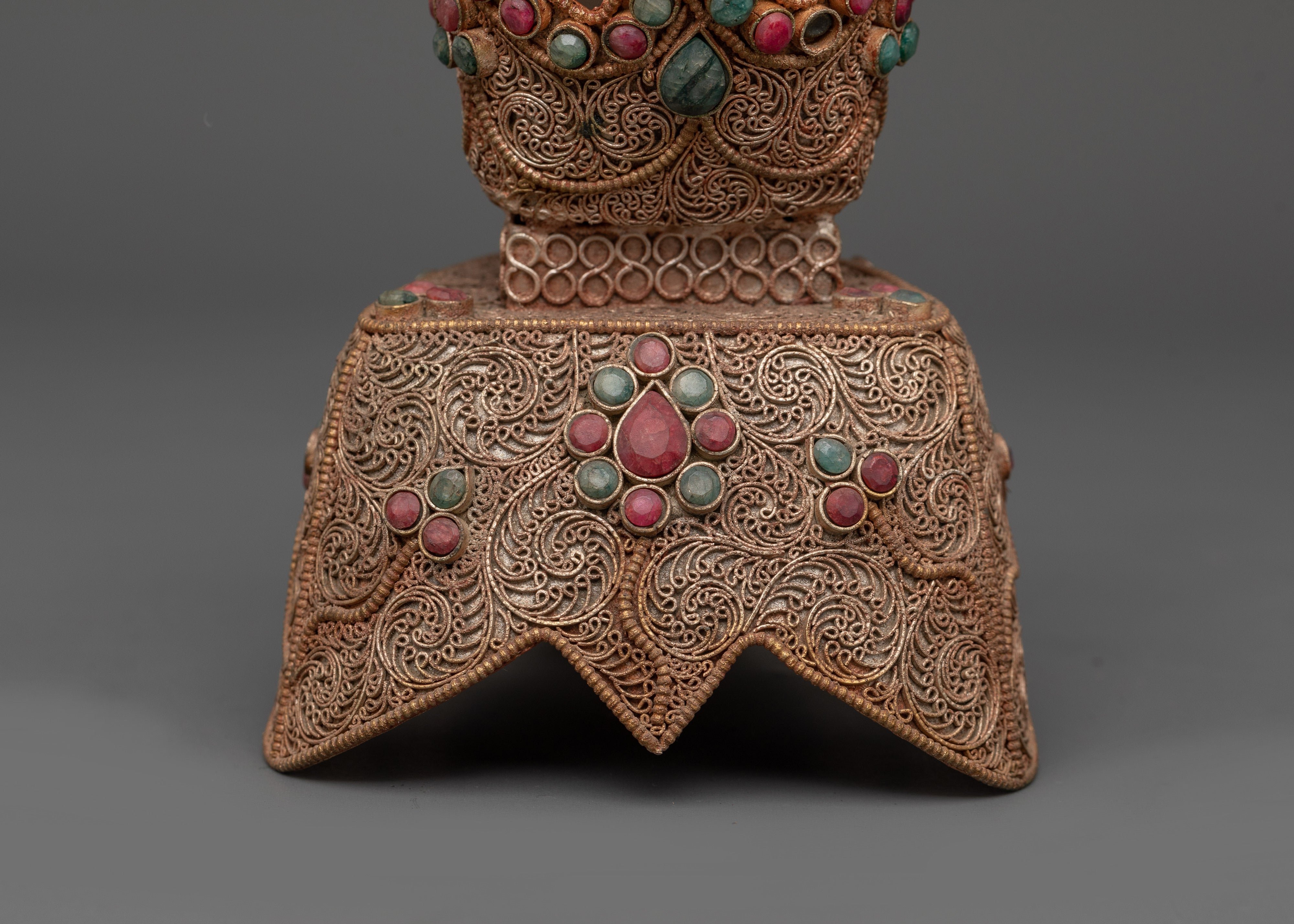 Buddhist Kapala Ritual Tool | Tantric Skull Cup with Coral and Turquoise Decorations